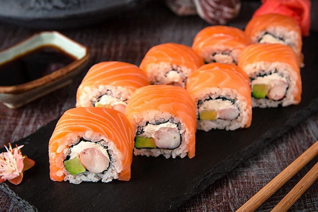 Sushi made with sushi rice is pictured