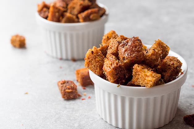 Croutons are another perfect option for using bread in the kitchen (as pictured)