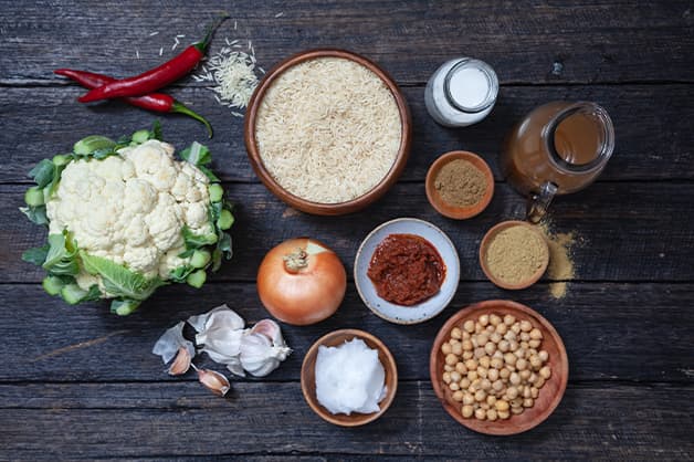 Raw ingredients for the vegan curry