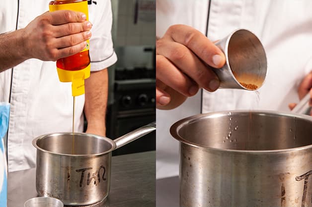 Making the syrup with honey and cinnamon