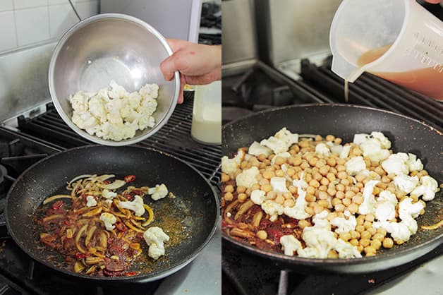 Adding cauliflower and chickpeas to the mix