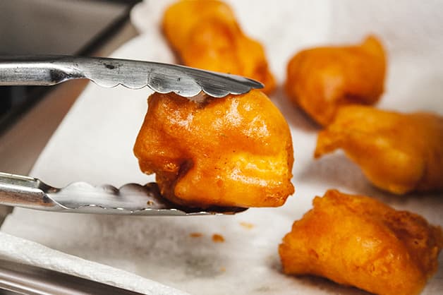 Frying the chicken nuggets