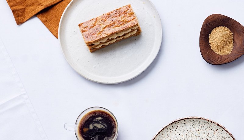 flaky layers in puff pastry and a coffee