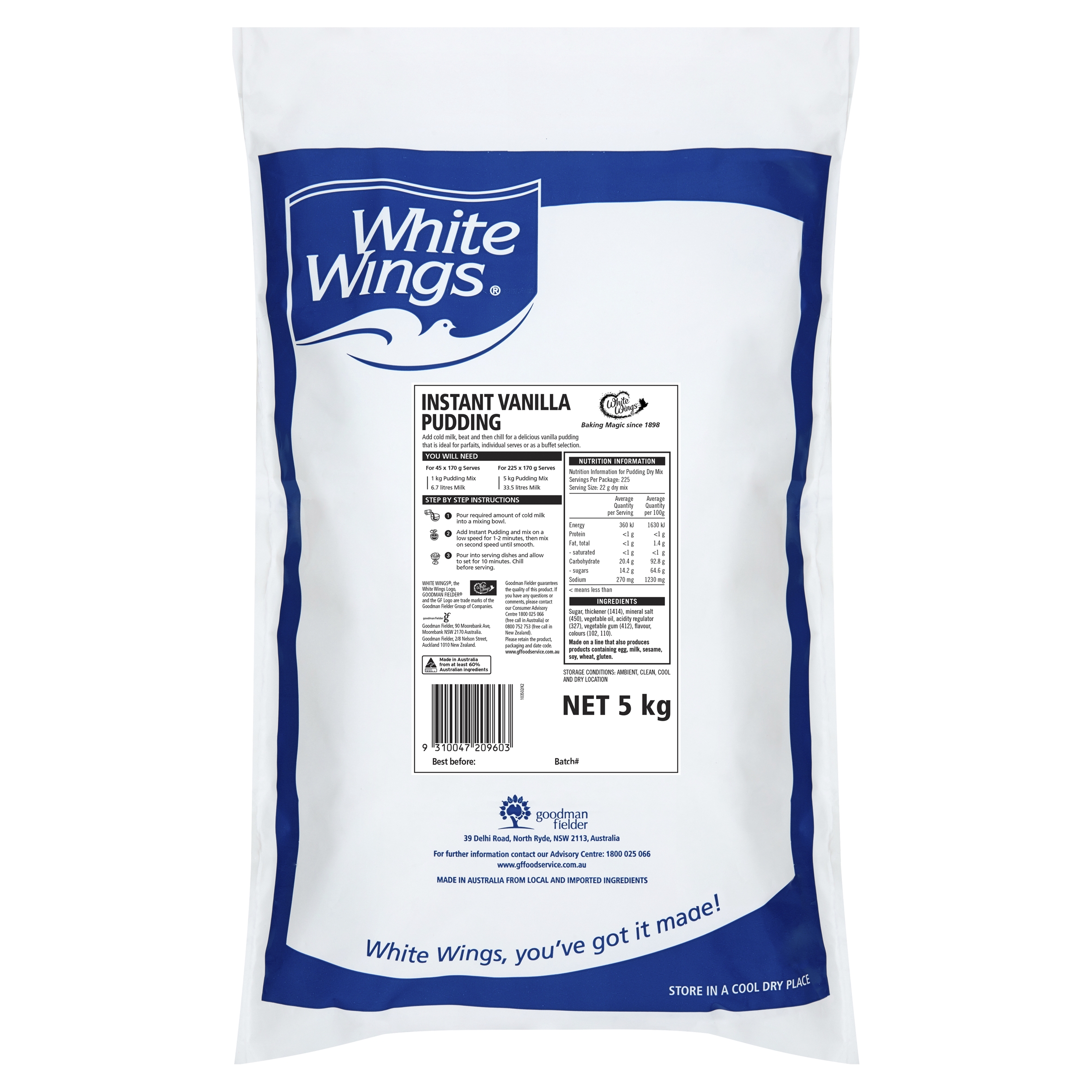 White Wings Instant Vanilla Pudding 5kg