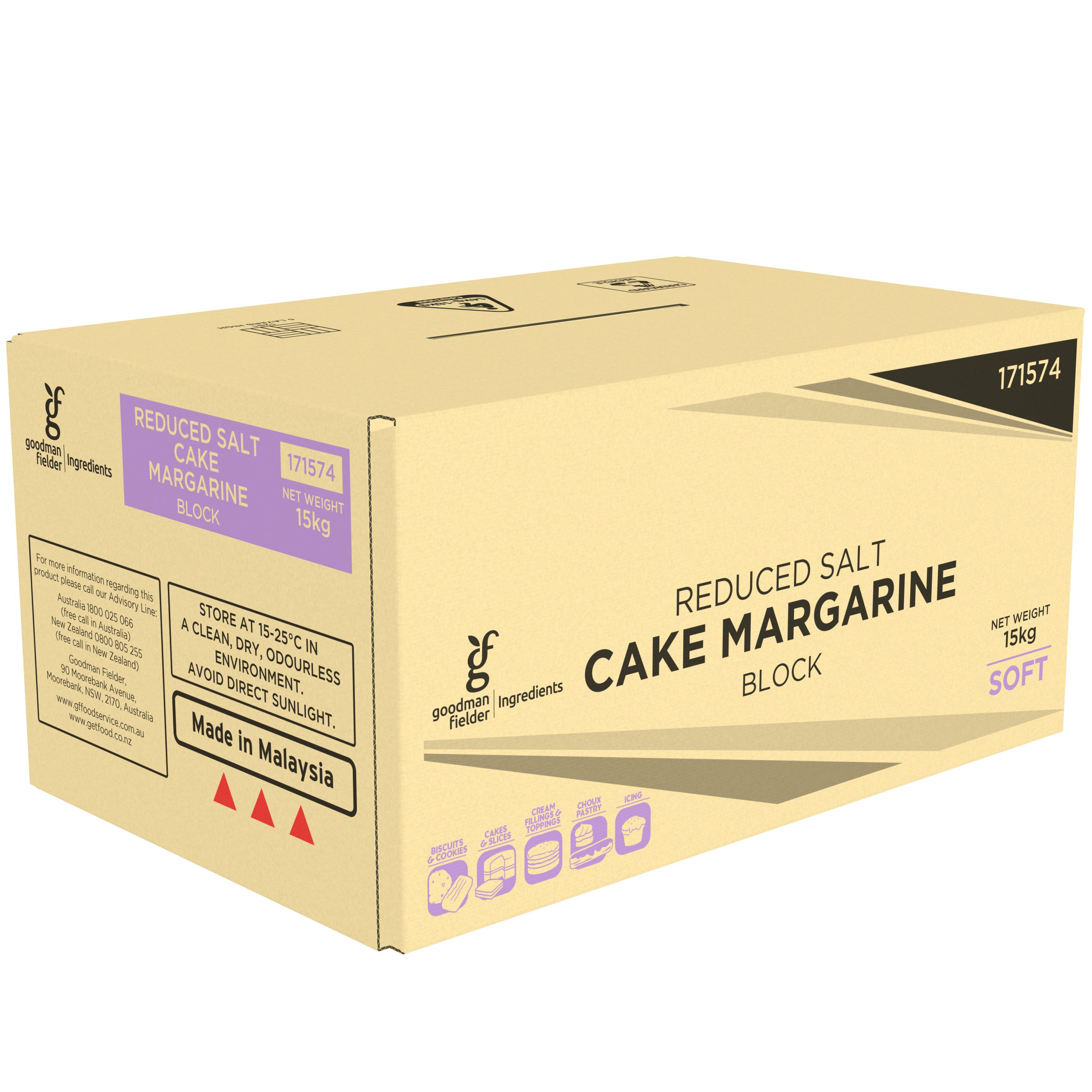 Goodman Fielder Ingredients Reduced Salt Cake Margarine Block Soft 15kg product photo