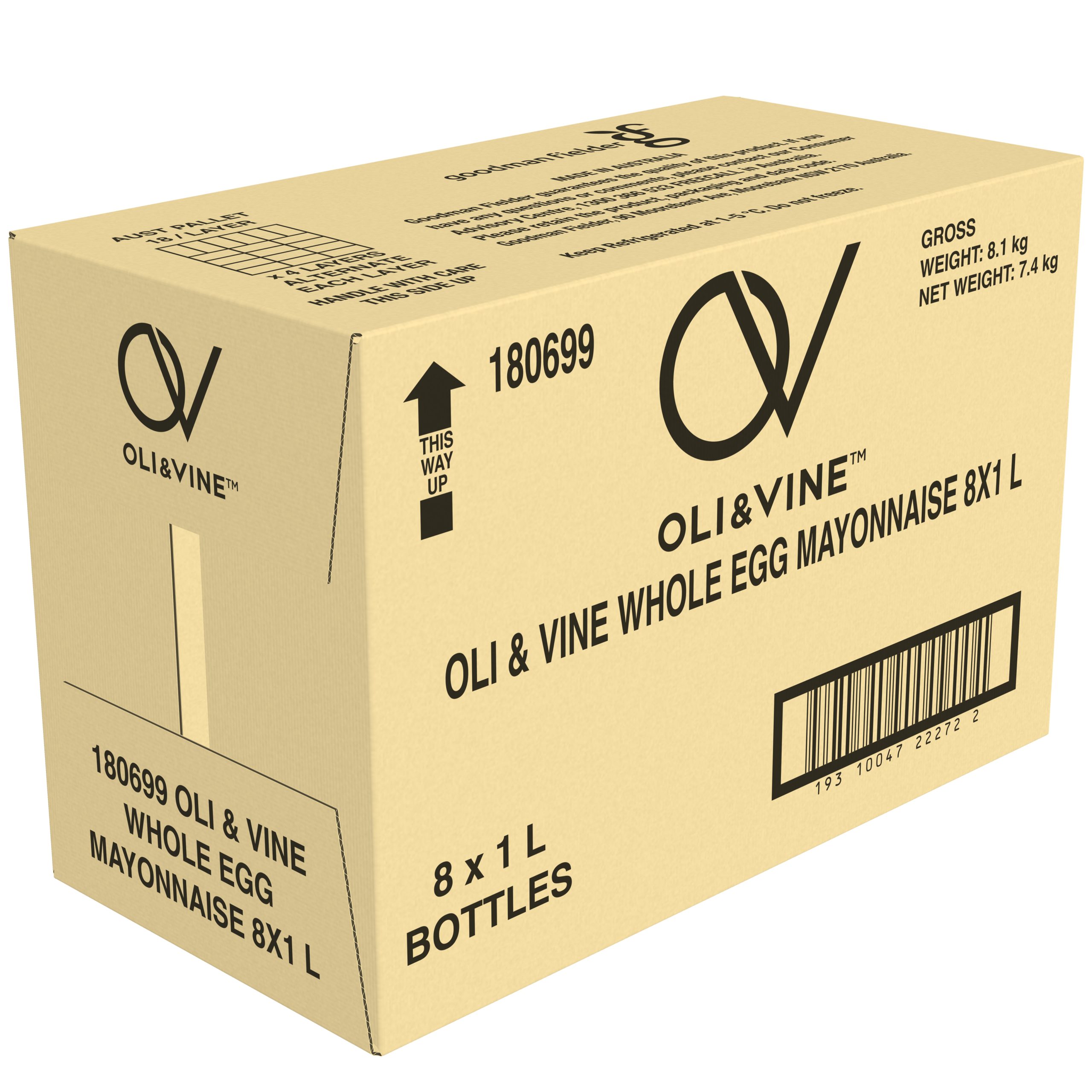 Oli & Vine Mayonnaise Whole Egg 1 l x 8