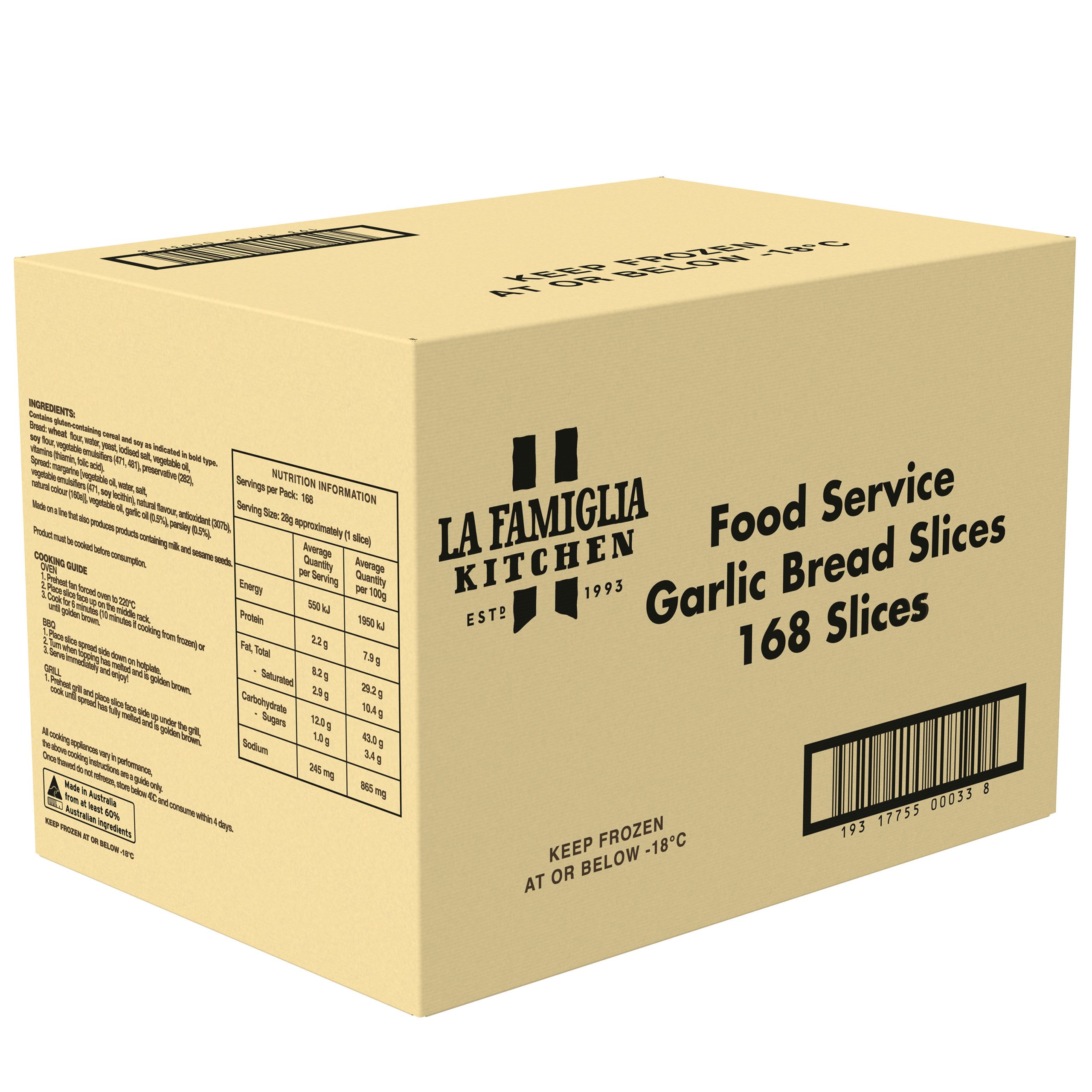 La Famiglia Food Service Bread Garlic Slices 168P 7.224 kg