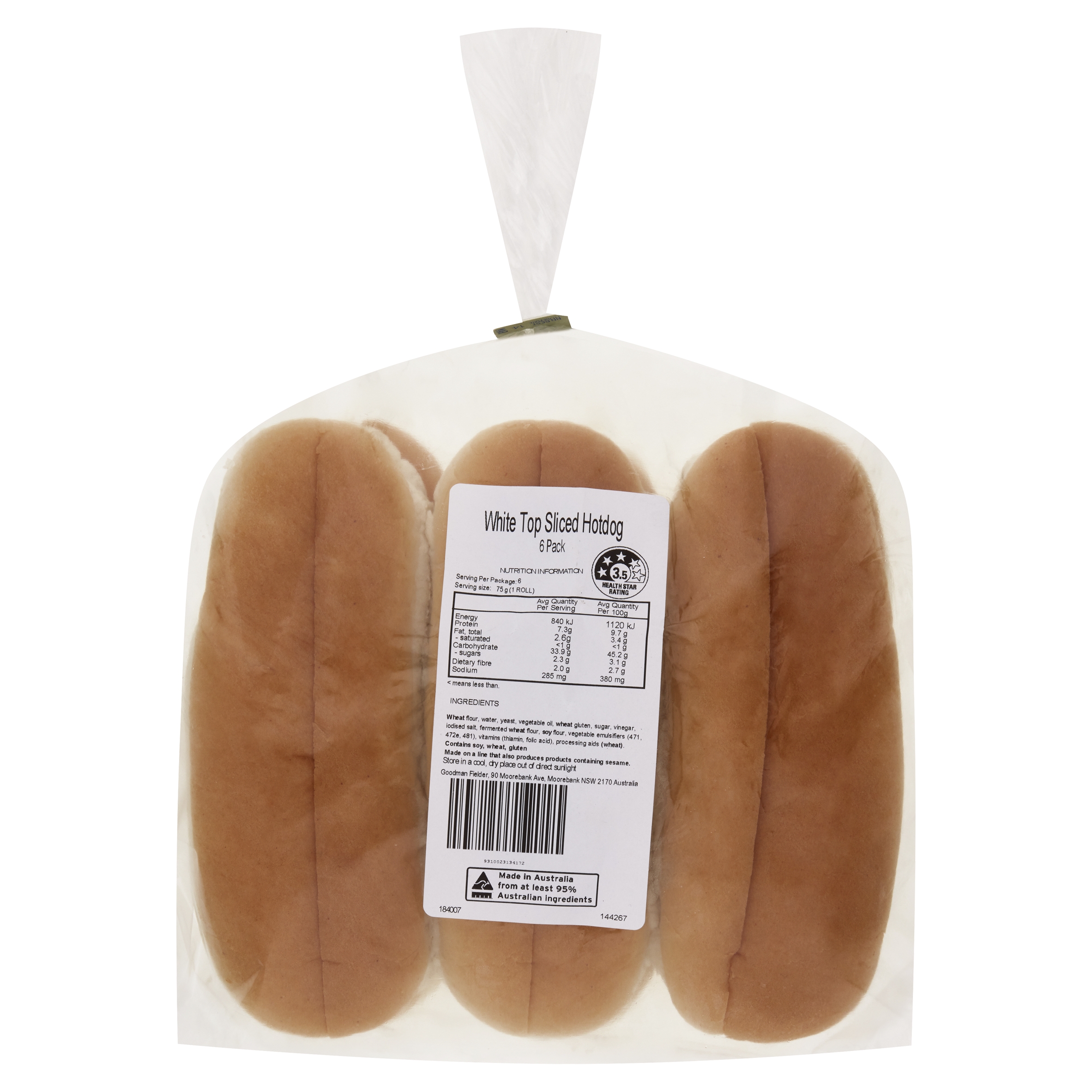 Unbranded Roll Top Sliced Hot Dog White 7i P6 450 g product photo