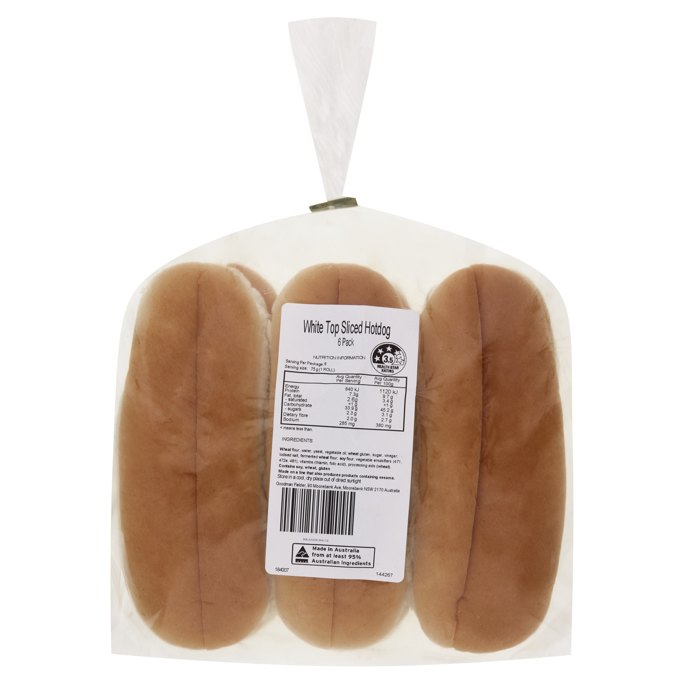 White Top Sliced Hotdog 6 Pack product photo