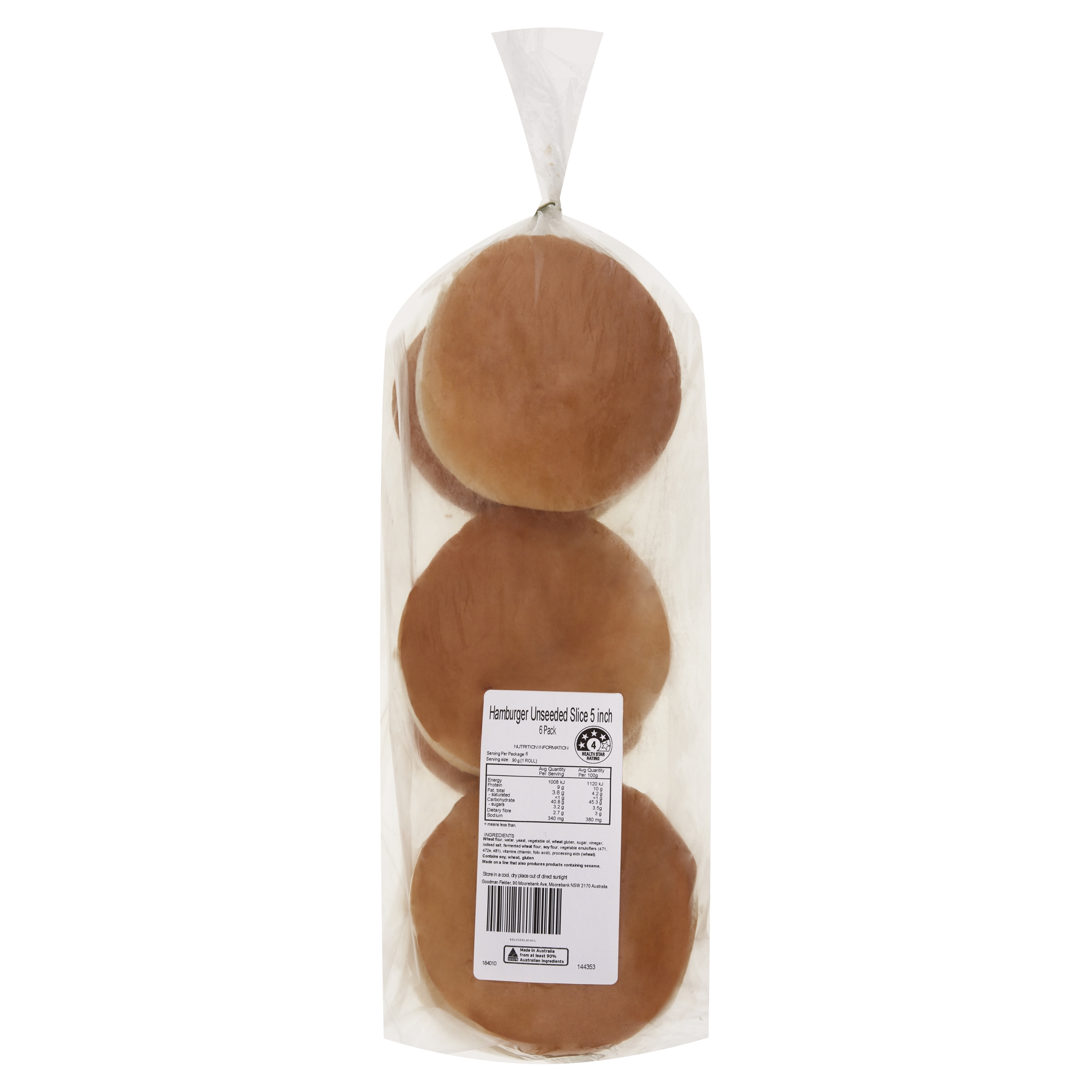 Unbranded Hamburger Roll Unseeded Sliced 5i P6 540 g product photo