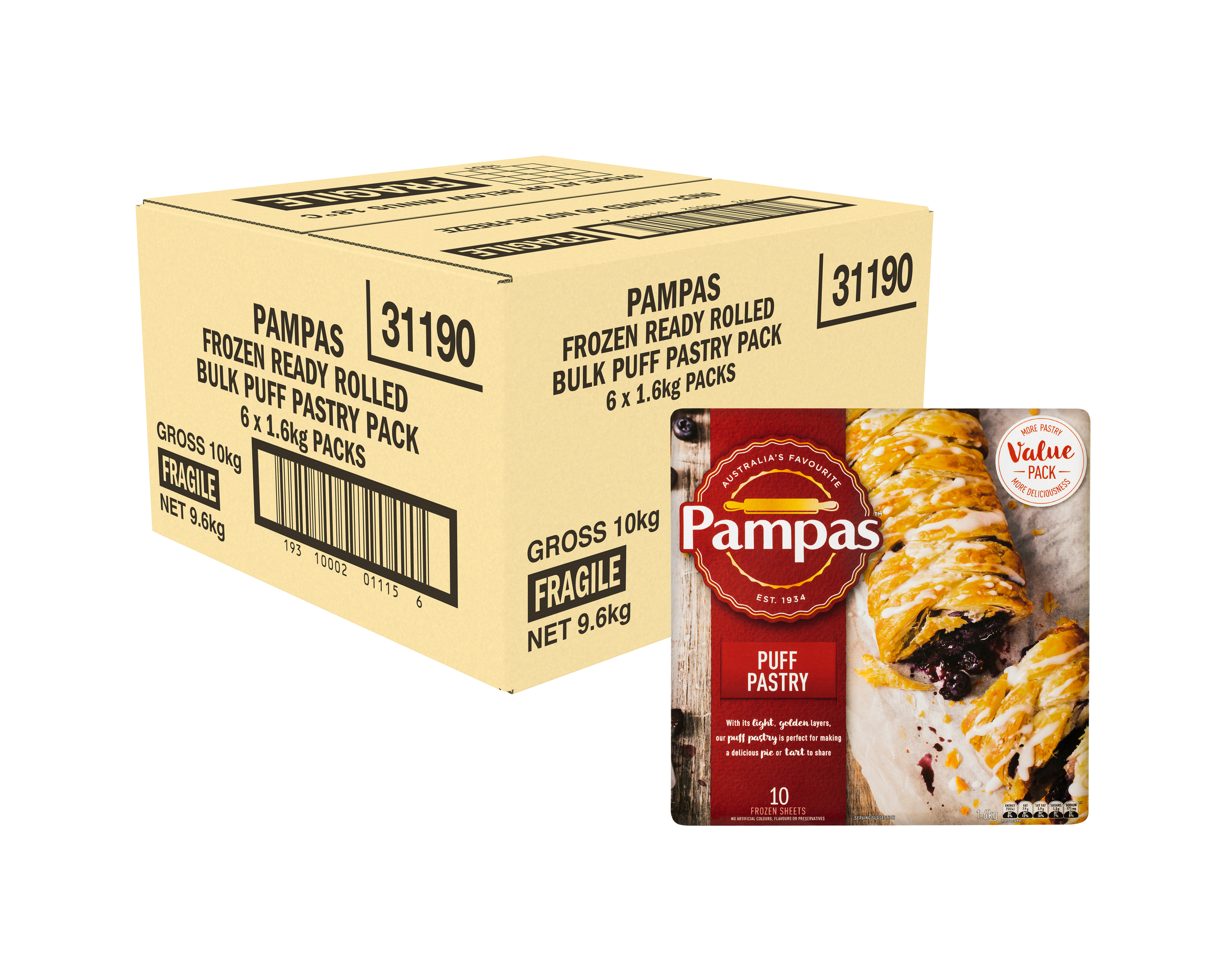 Pampas 10 Puff Pastry Sheets 6 x 1.6kg product photo