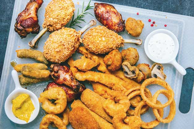 Crispy, golden, fried seafood.