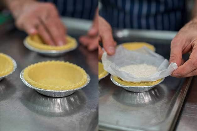 The chef is blind baking the Pampas Savoury Shells