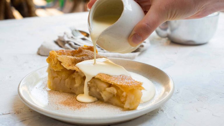 Image shows the cooked version of the sweet apple pie with Pampas Shortcrust Pastry