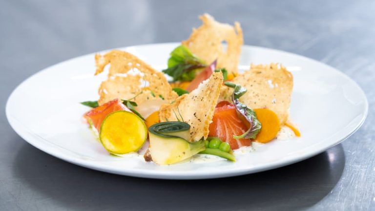 Apple Cider Vinegar-cured Salmon with Ciabatta Crisp