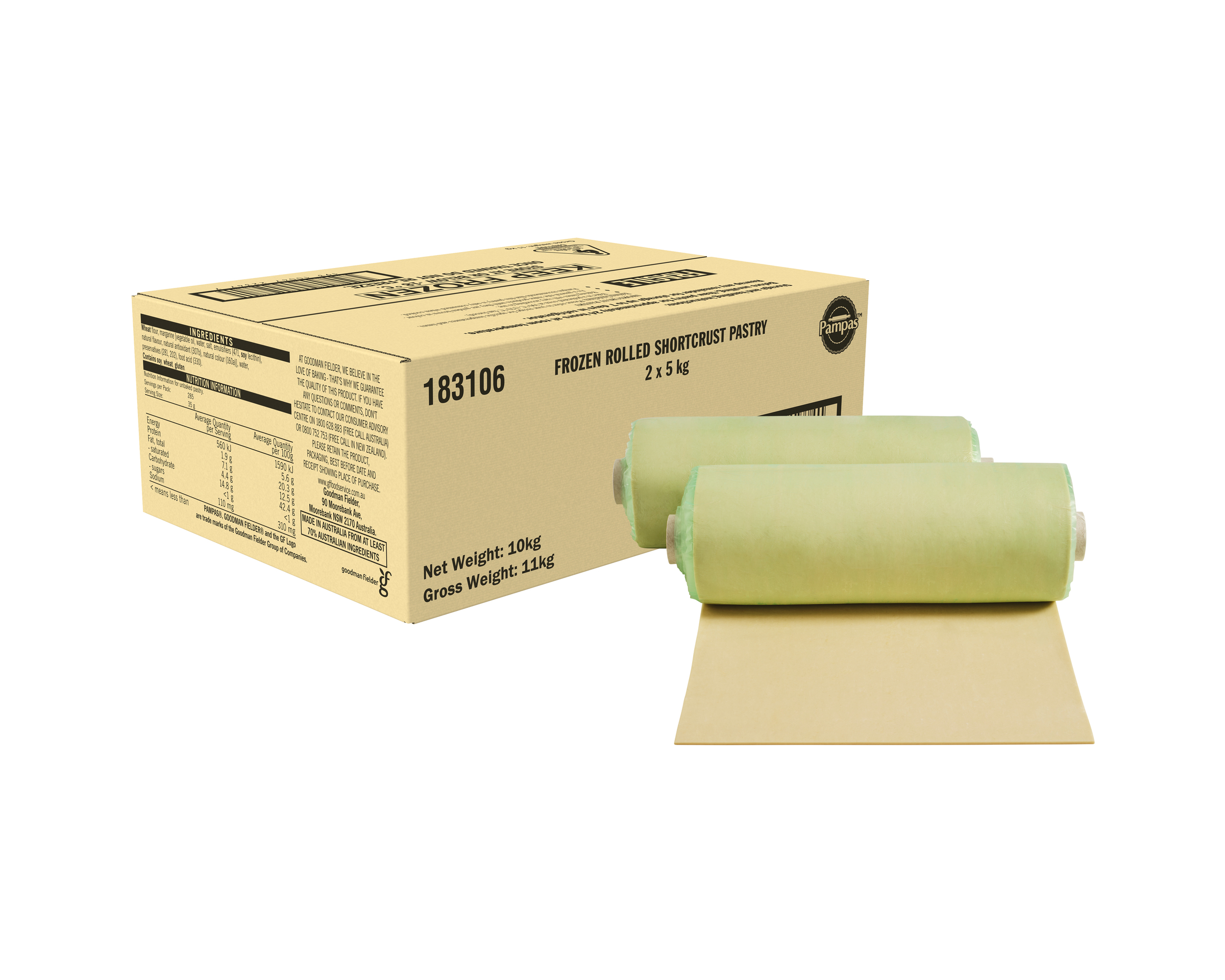 Pampas Frozen Rolled Shortcrust Pastry 2 x 5kg