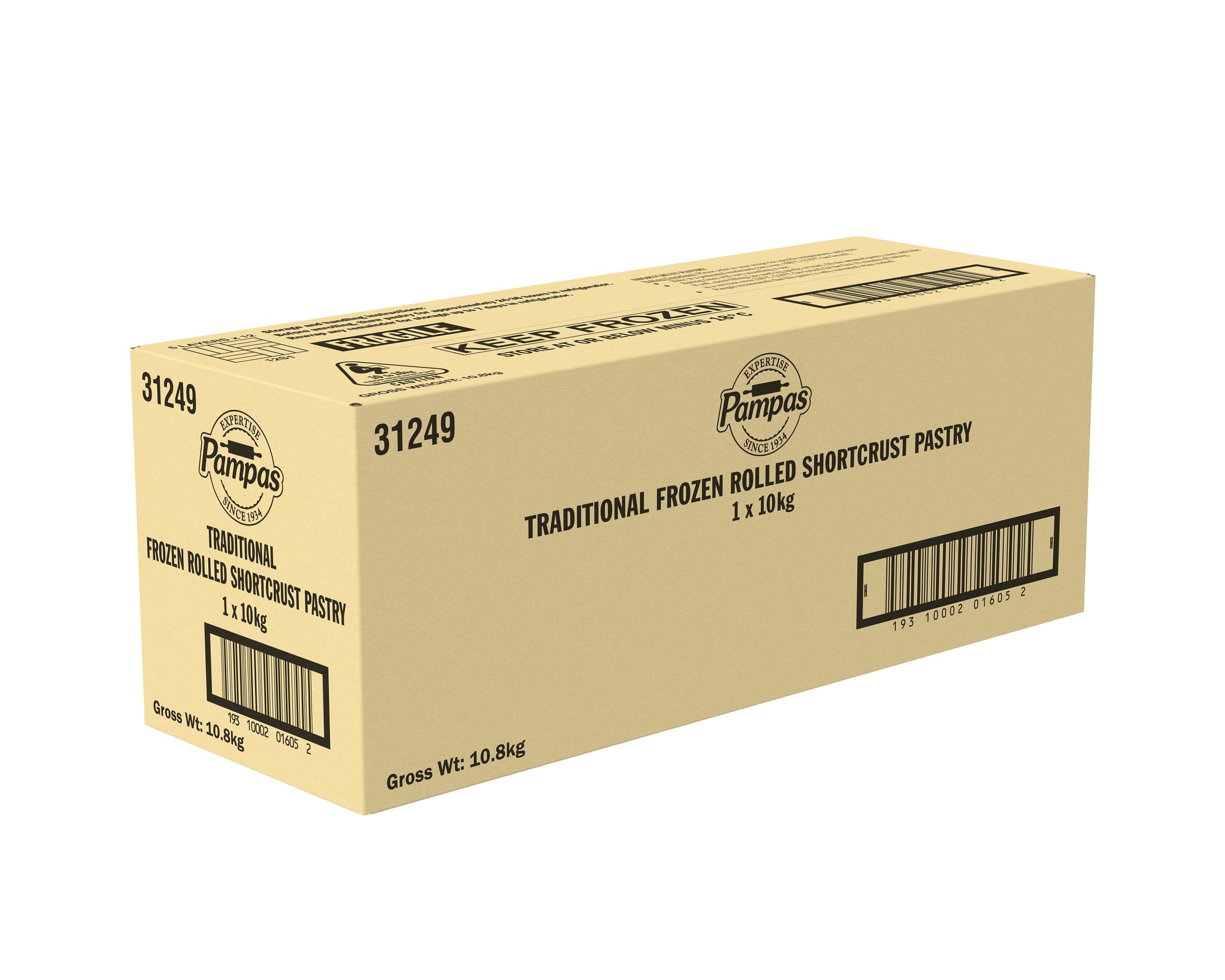 Pampas Traditional Frozen Rolled Shortcrust Pastry 10kg