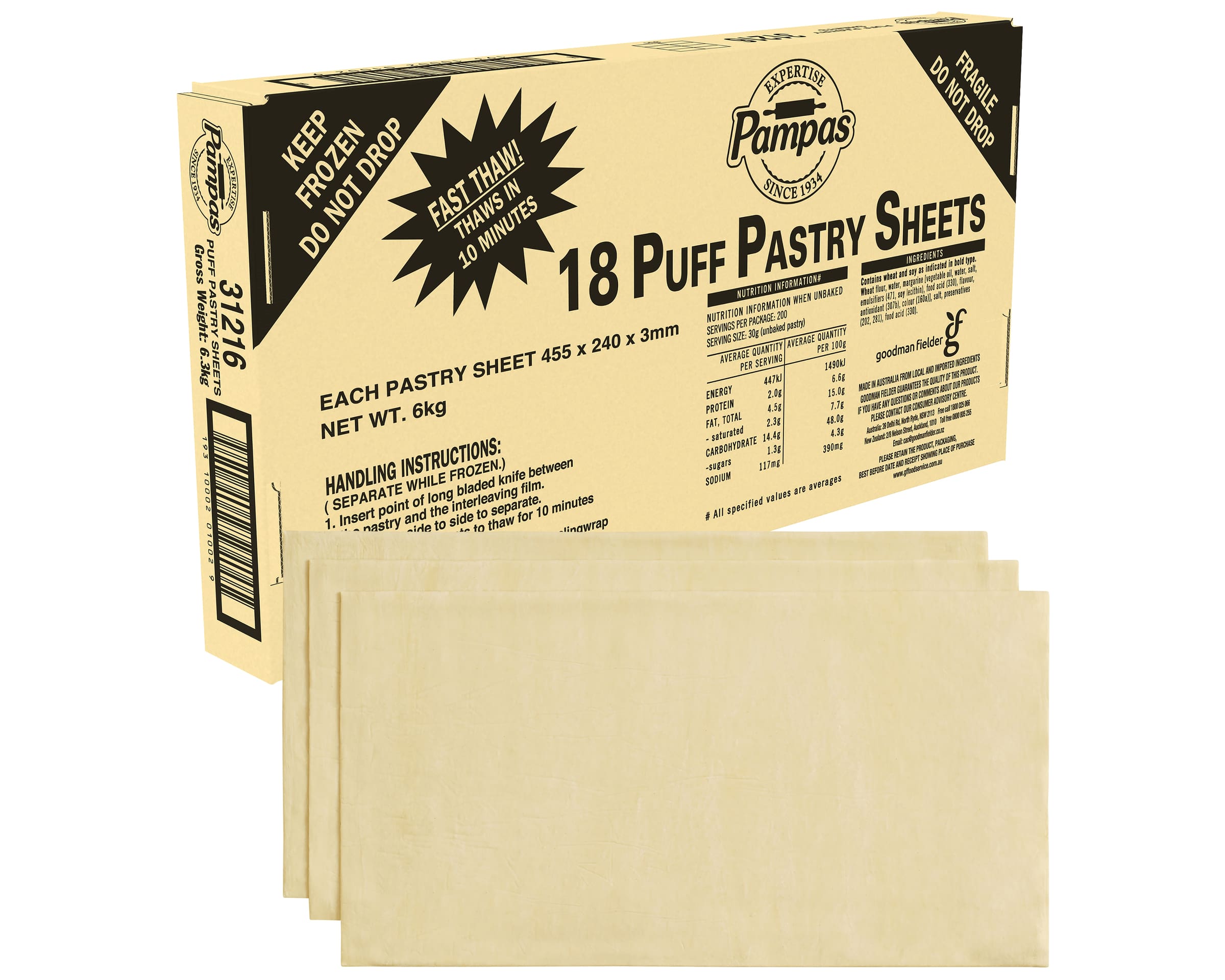 Pampas 18 Puff Pastry Sheets