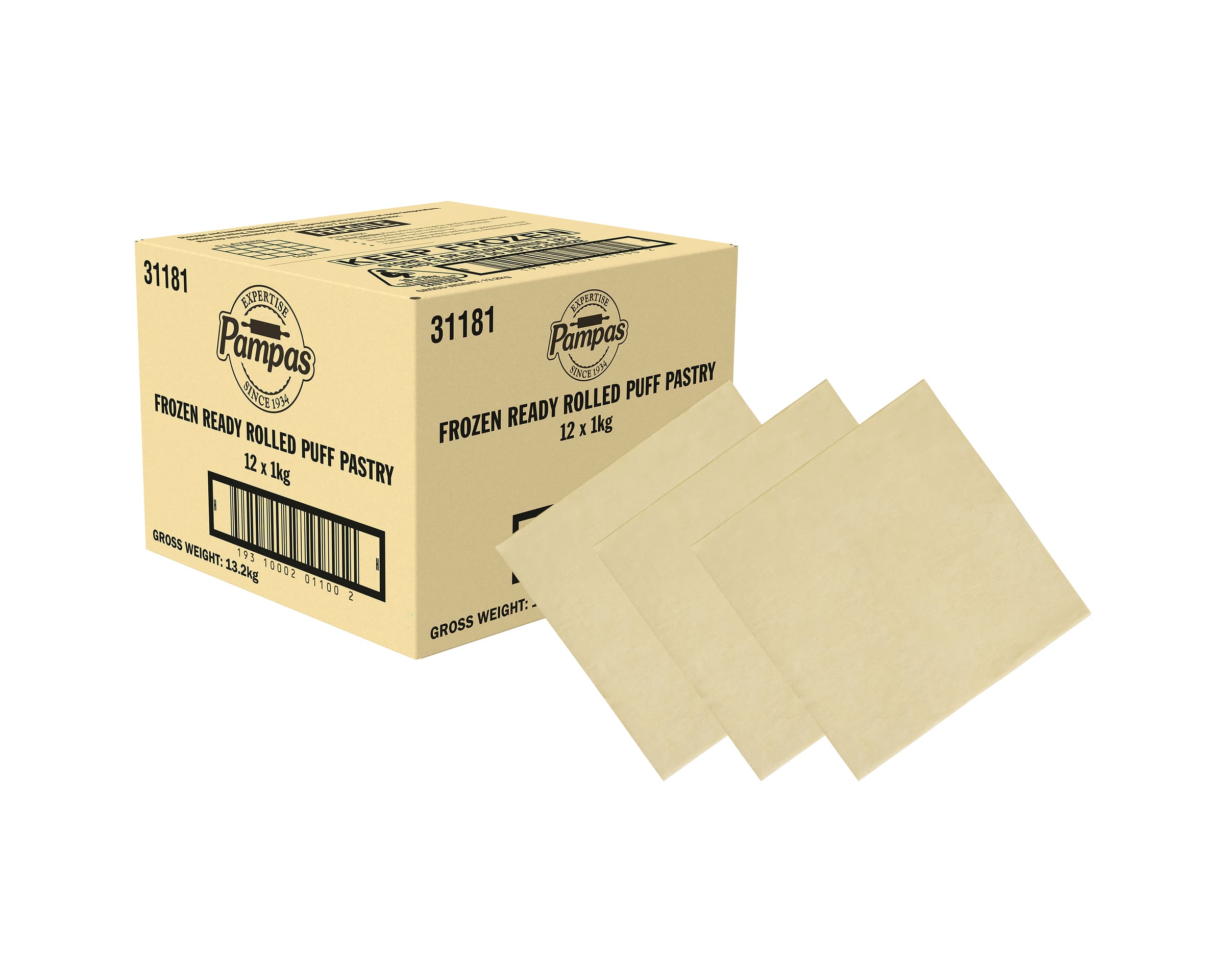 Pampas Frozen Ready Rolled Puff Pastry 12 x 1kg