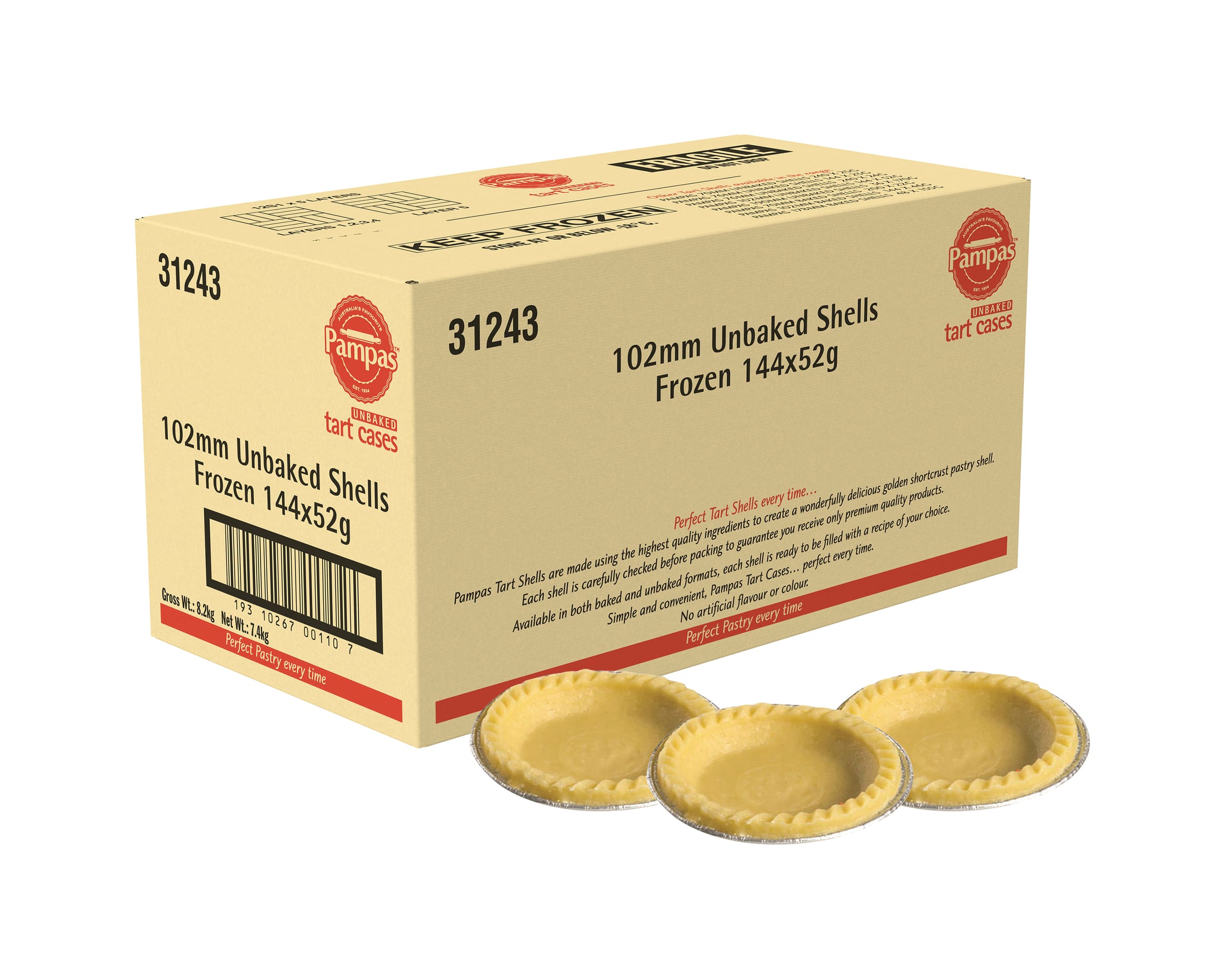 Pampas Unbaked Shells Frozen 144 x 52g