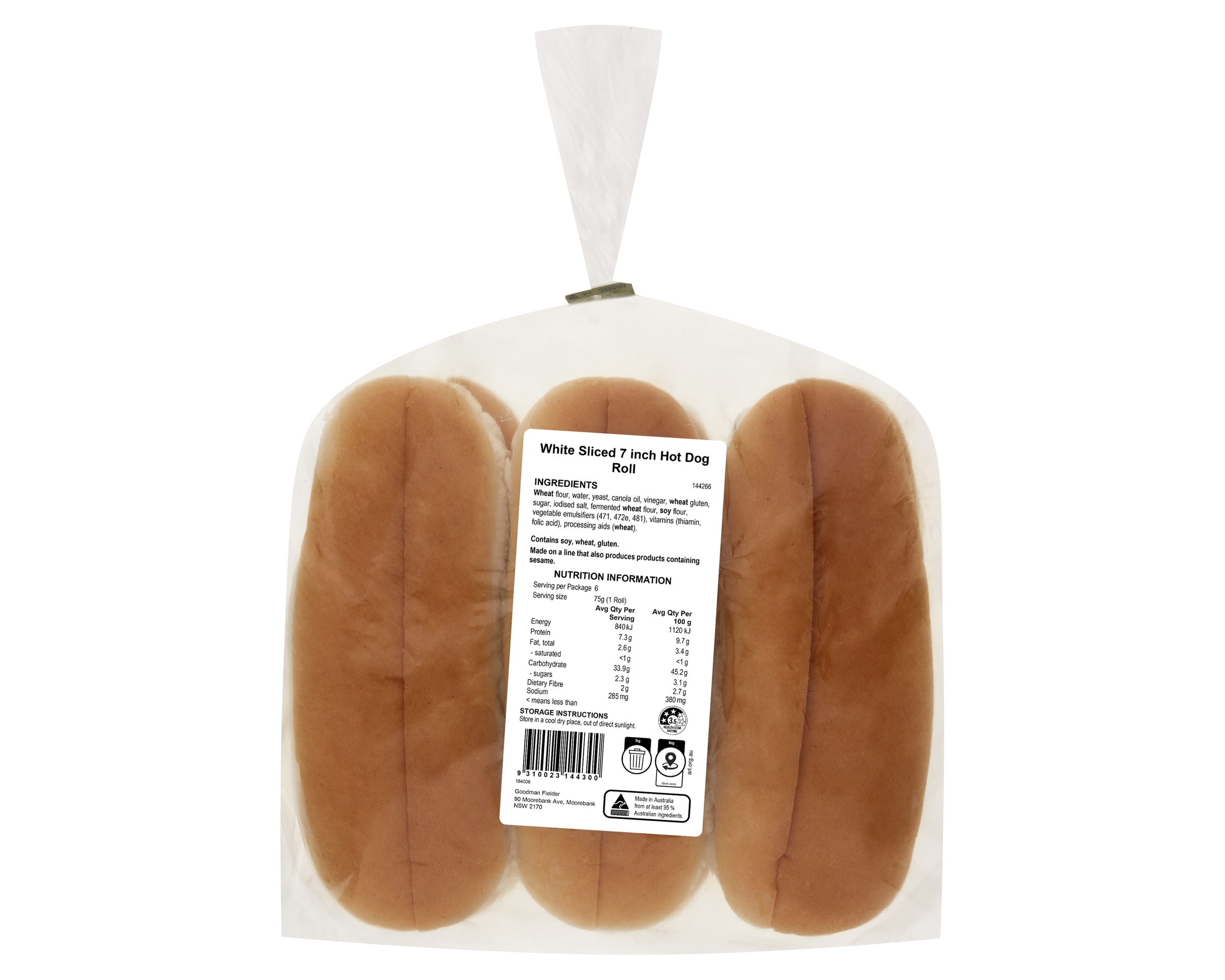 UB White Roll Hot Dog Sl 7i P6 450 g