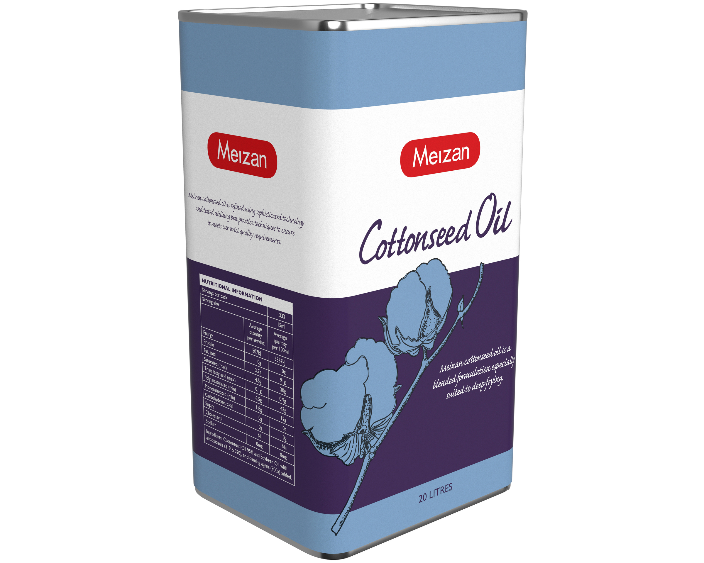 Meizan Cottonseed Oil Blend Square Tin Without Bung 20 l