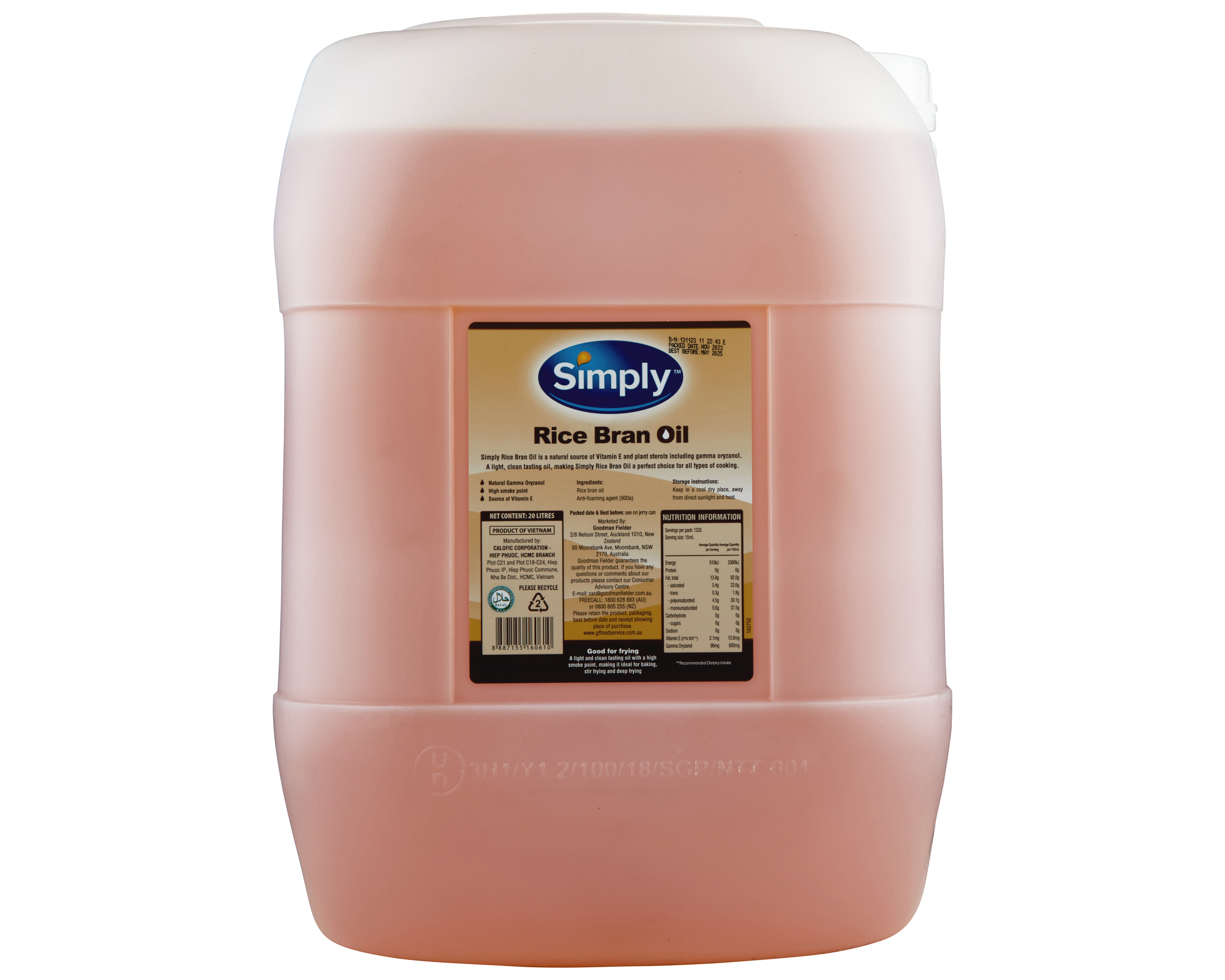 Simply Rice Bran Oil Jerry Can 20 l