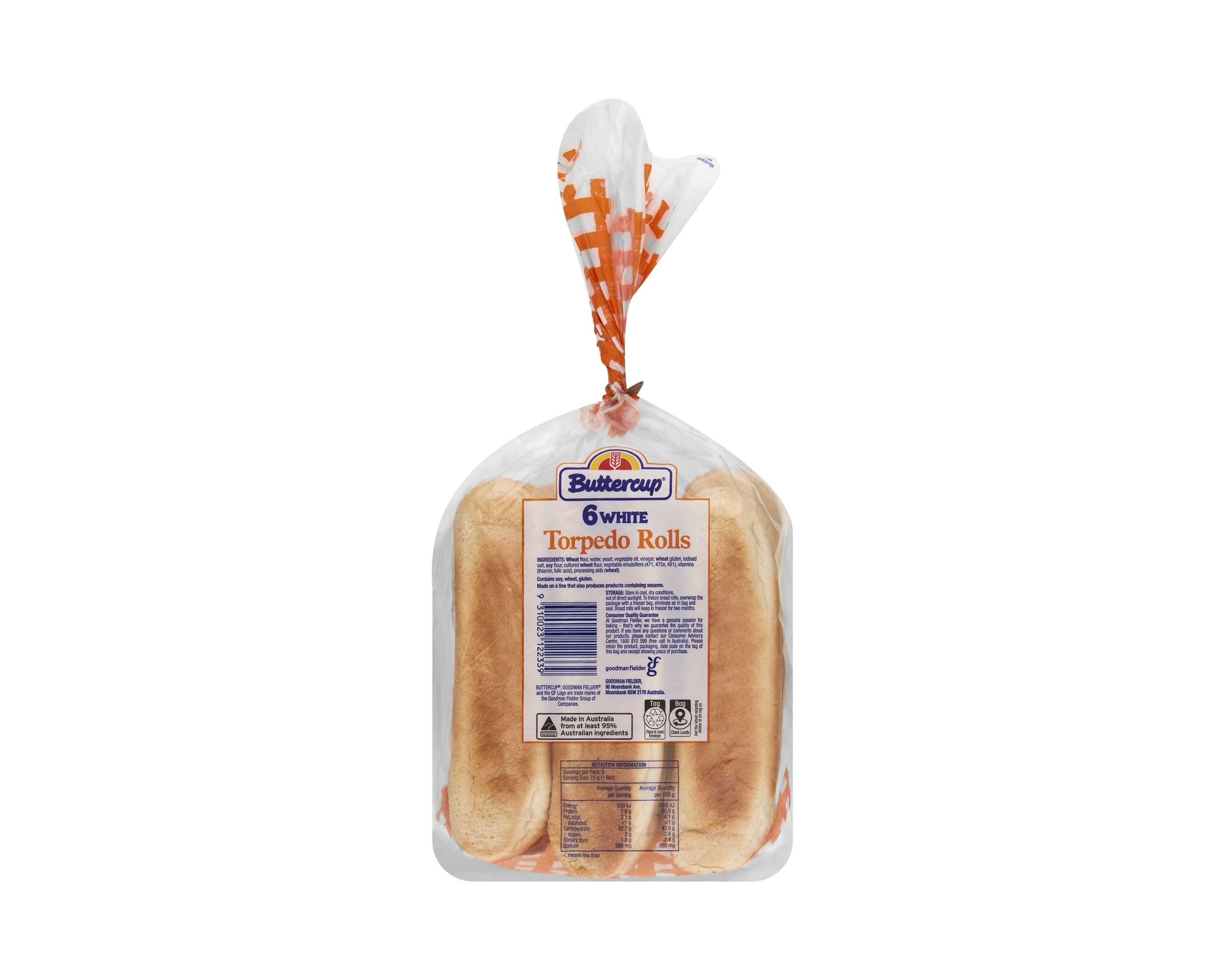 Buttercup 6 White Torpedo Rolls