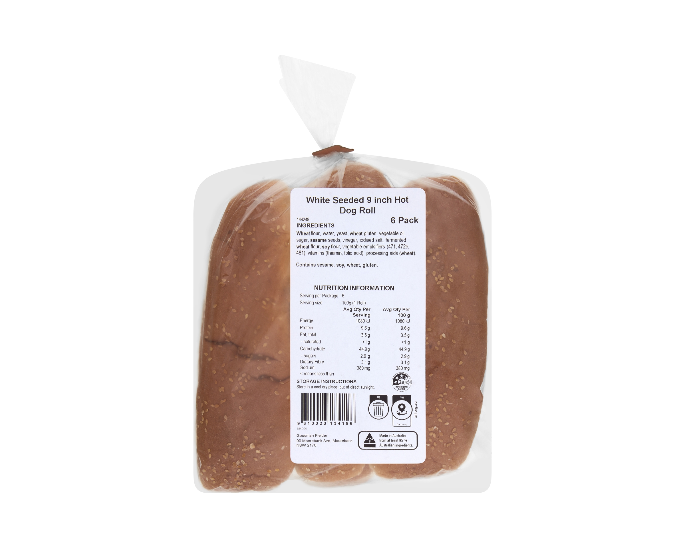 Unbranded Roll Seeded Hot Dog White 9i P6 600 g