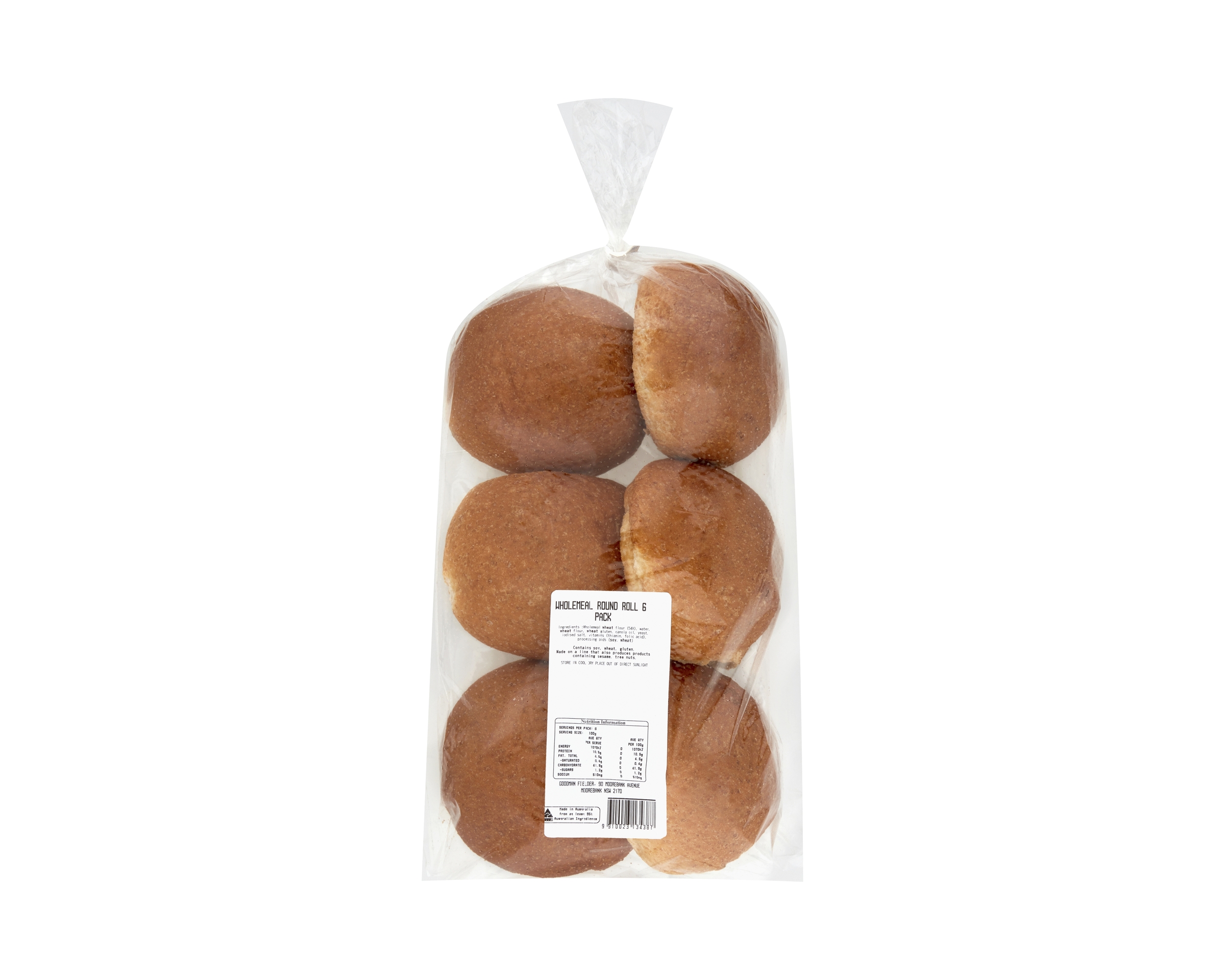 Unbranded Roll Round Wholemeal 4i P6 450 g