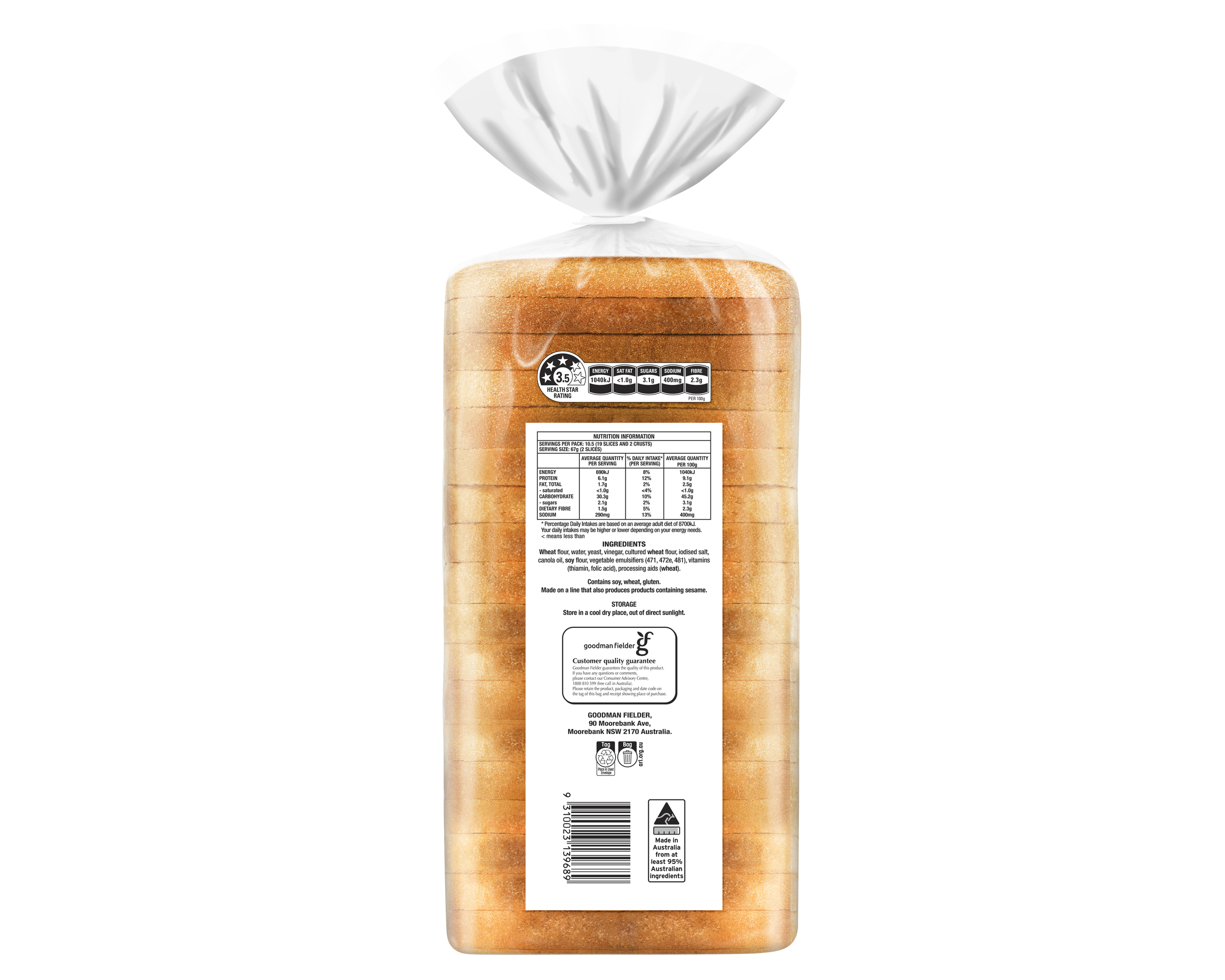 Goodman Fielder Sliced White Bread 700g