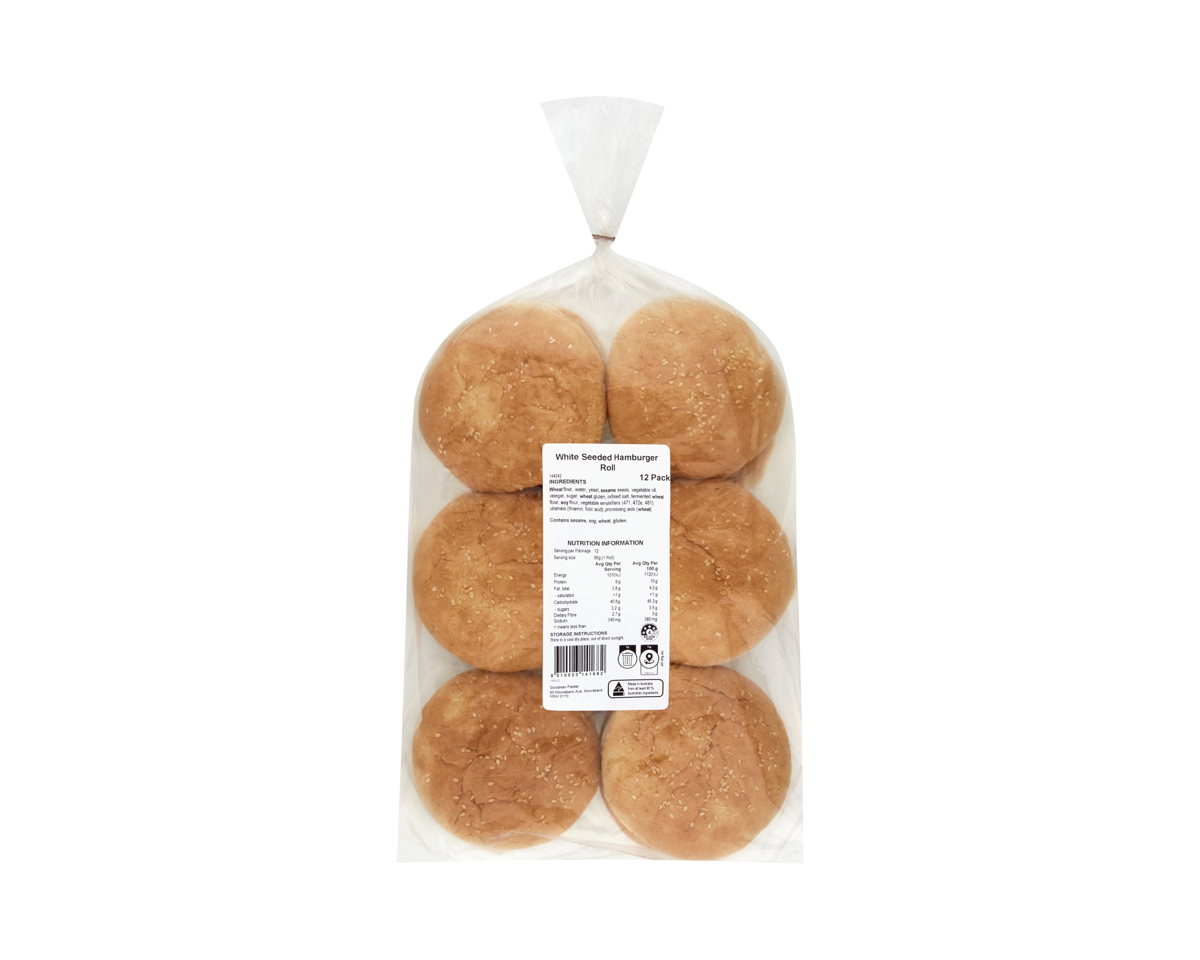 Unbranded Roll Seeded Hamburger White 5i P12 1.08 kg
