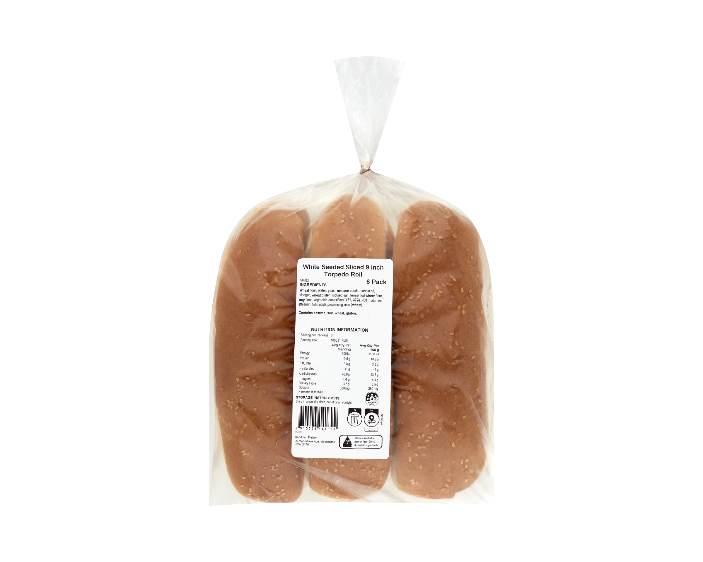 Unbranded Roll Seeded Sliced Torpedo White 9i P6 600 g