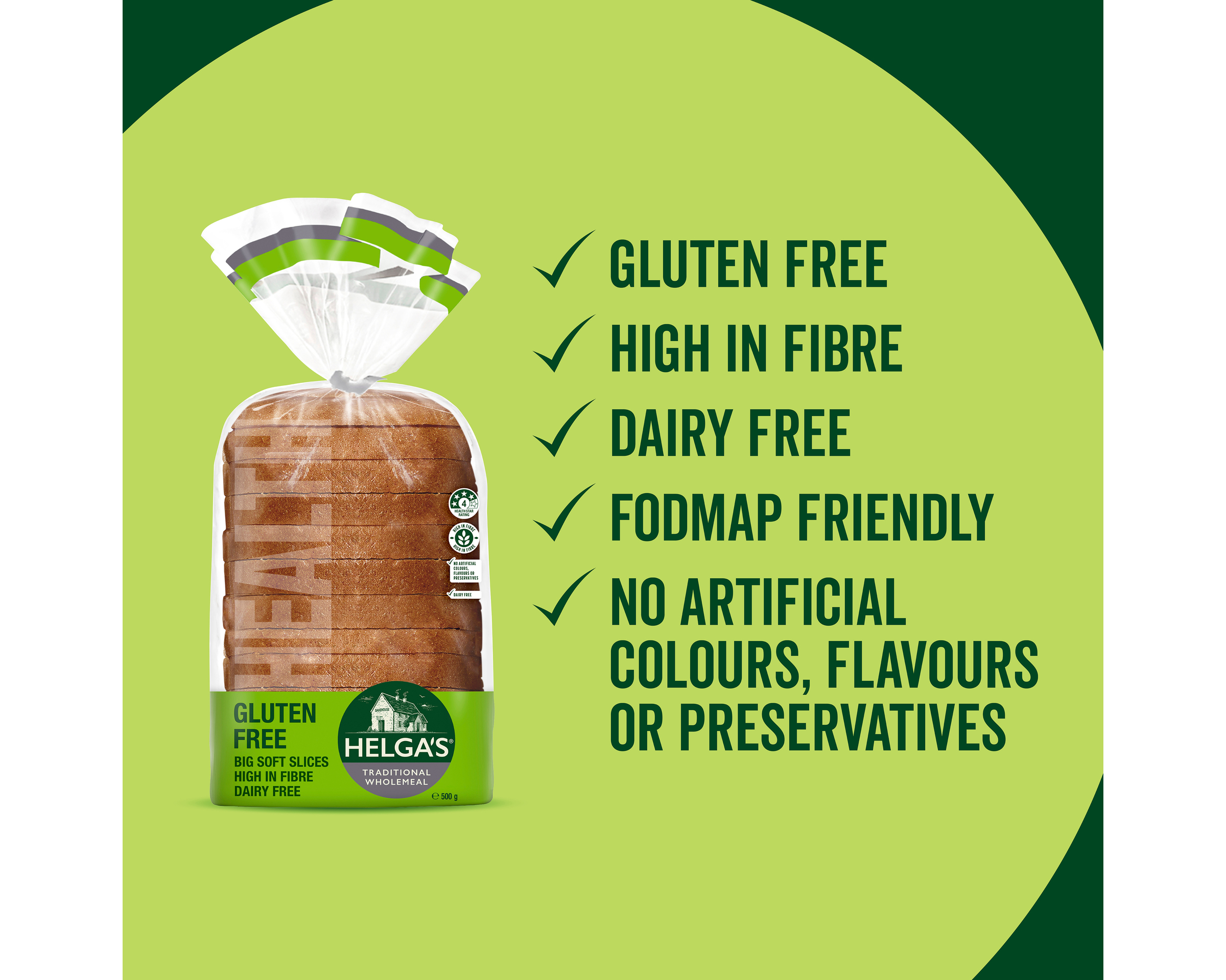Helgas Gluten Free Bread Slices Traditional Wholemeal 500 g