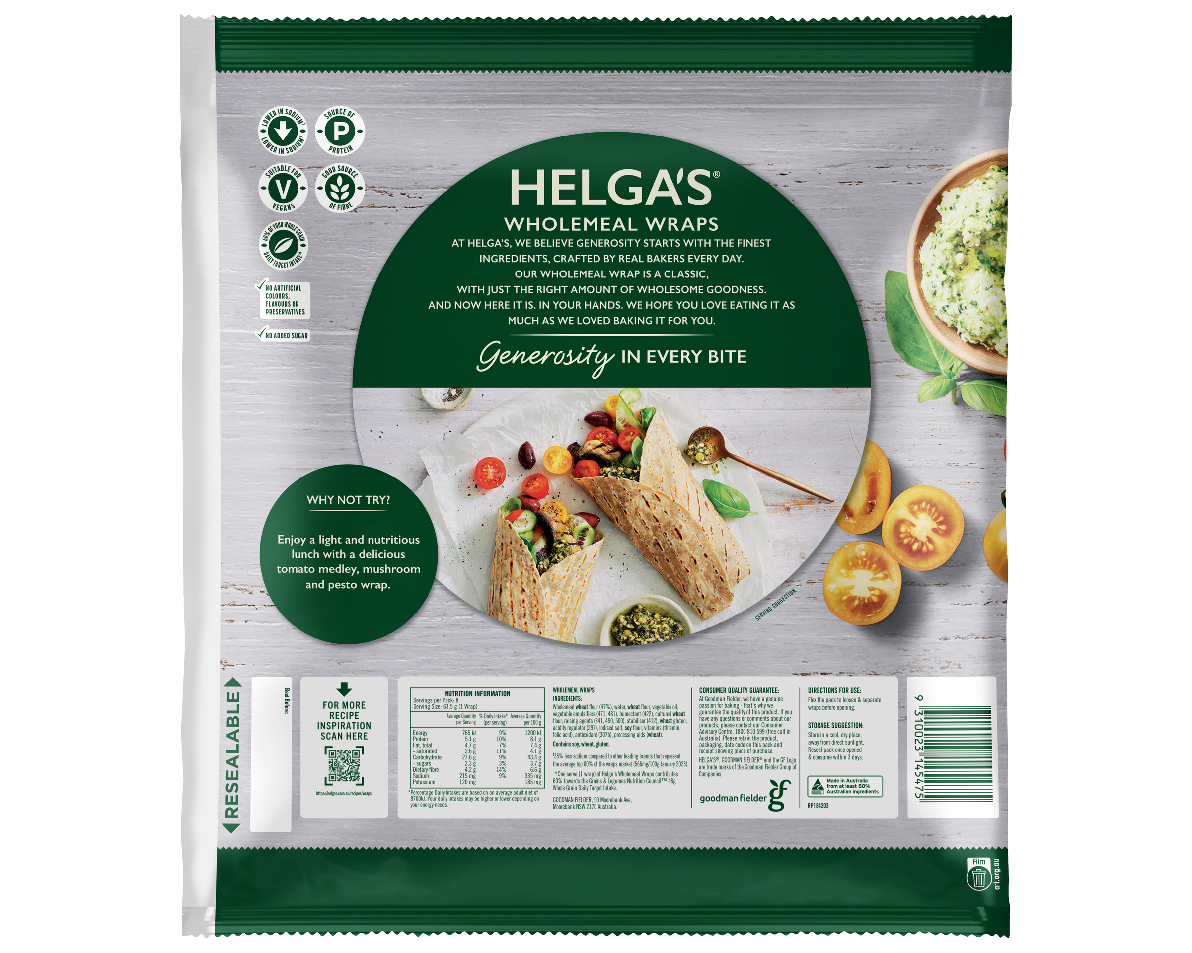 Helgas Wrap Traditional Wholemeal P8 508 g