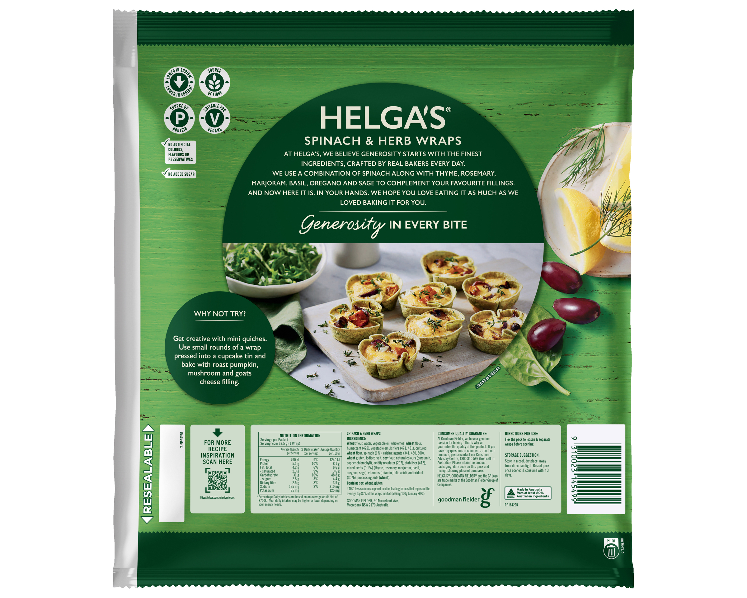 Helgas Wrap Spinach and Herb P7 445 g
