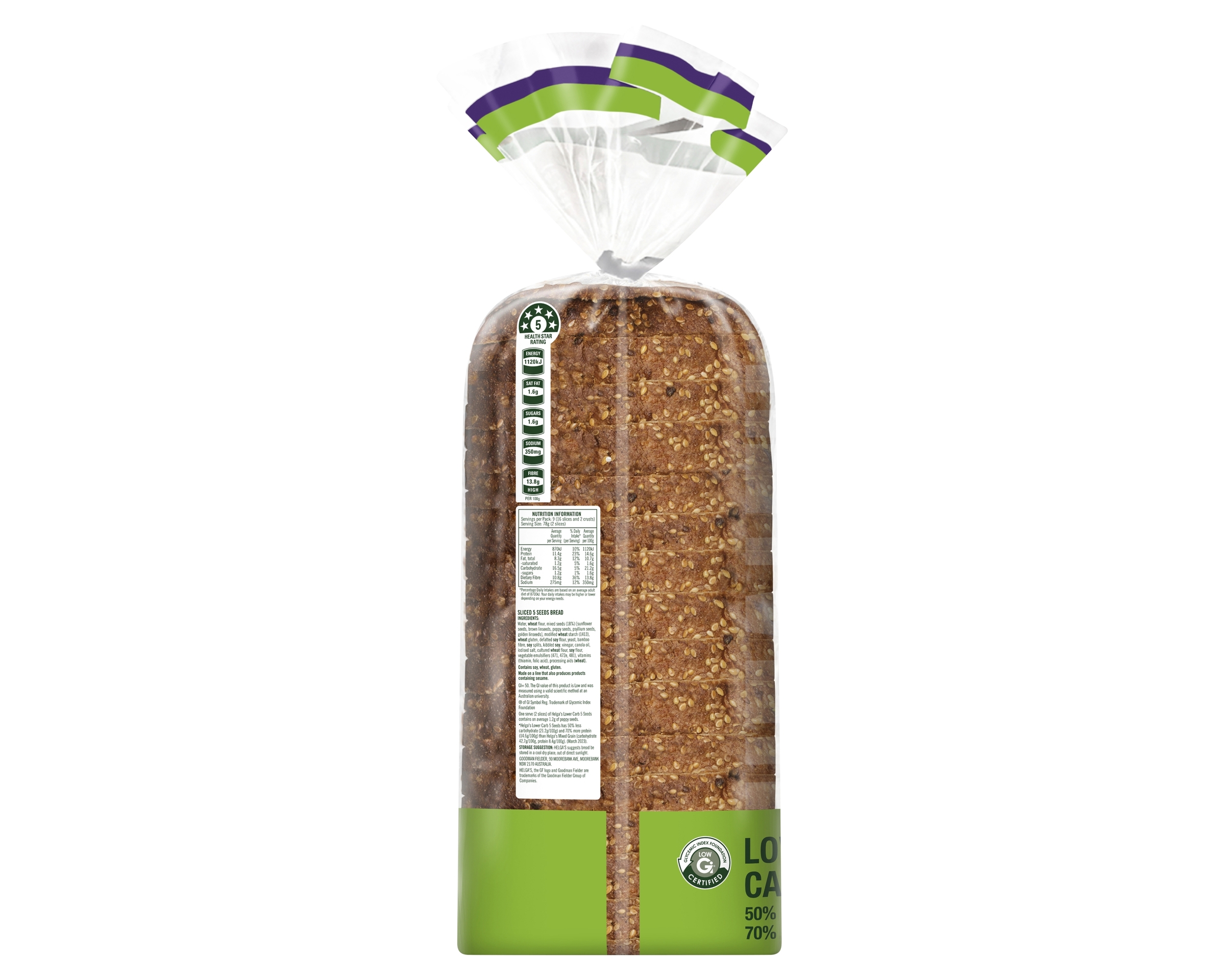 Helgas Loaf 50% Lower Carb 5 Seeds 700 g