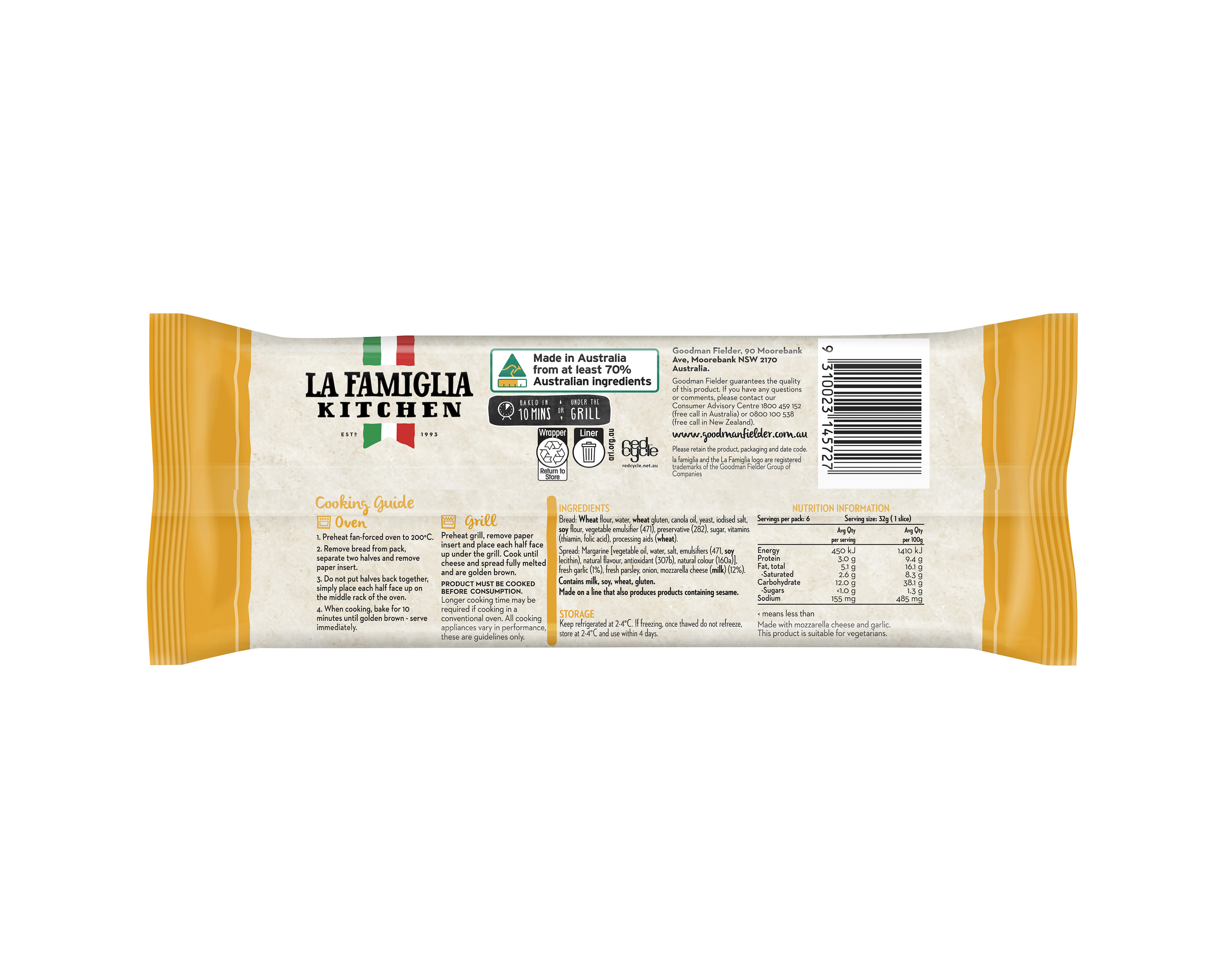 La Famiglia Bread Cheesy Garlic 190 g