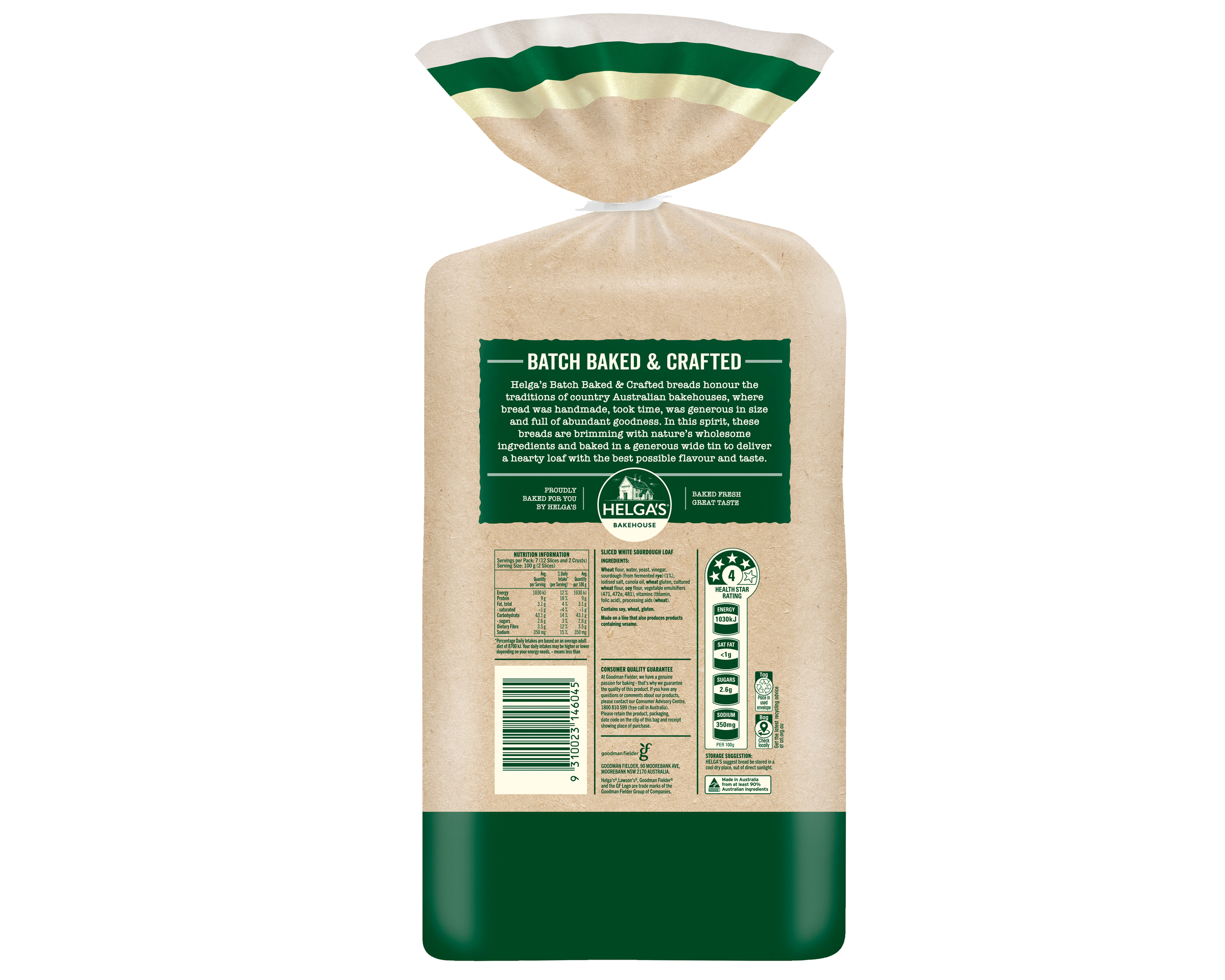 Helga’s Bakehouse Batch Baked & Crafted White Sourdough Loaf 700g