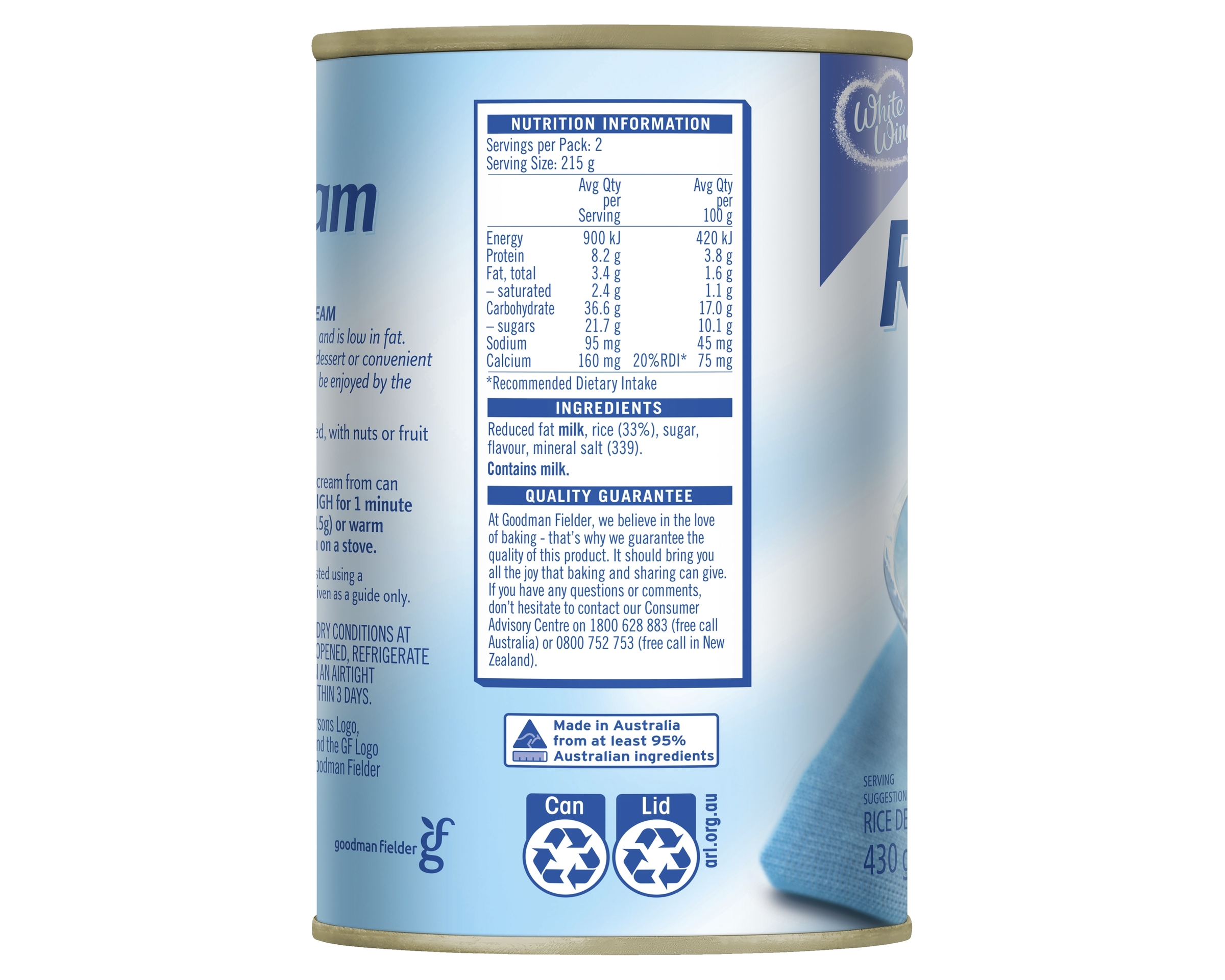 White Wings Parsons Rice Cream Vanilla 430 g
