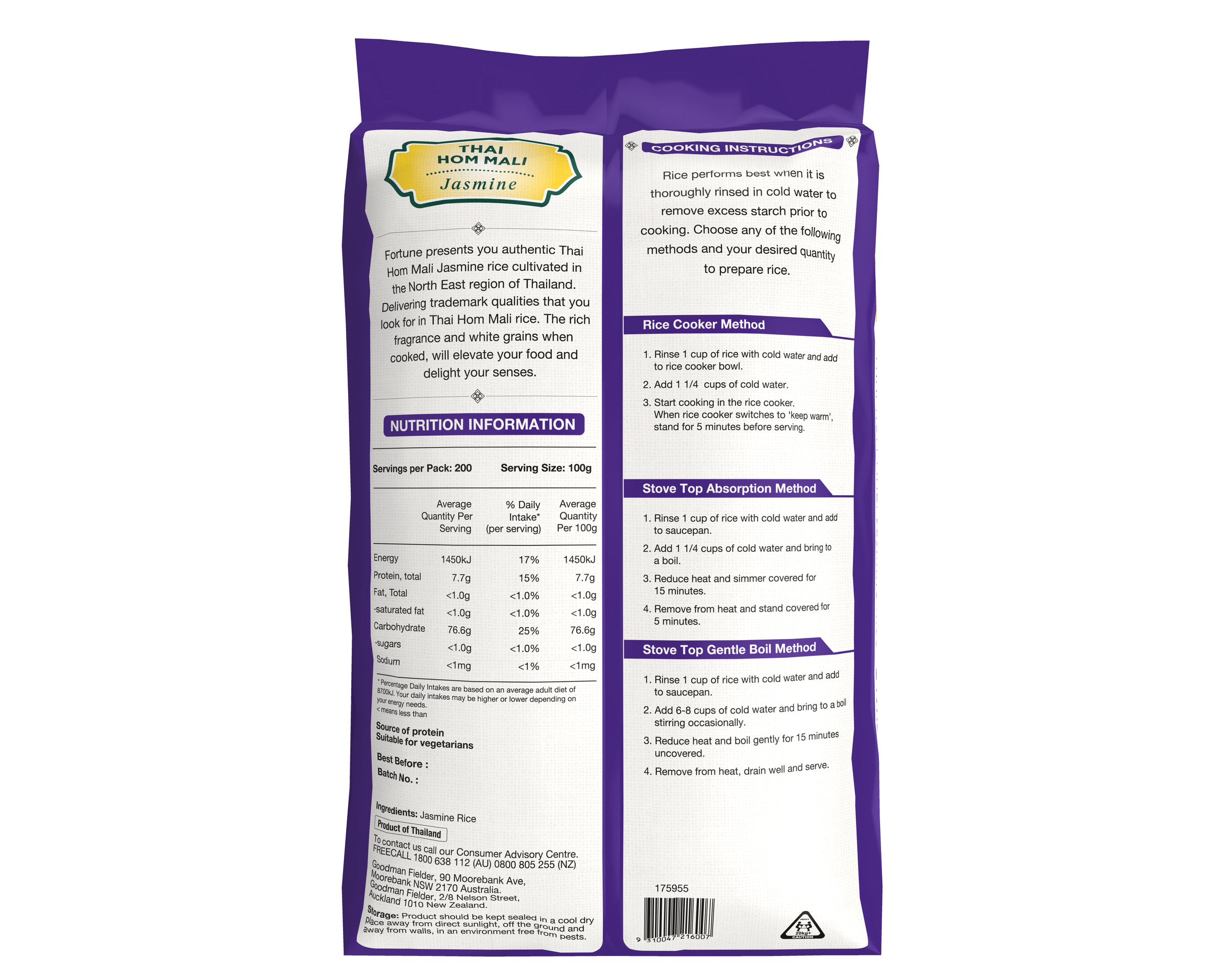 Fortune Thai Hom Mali Jasmine Rice 20kg