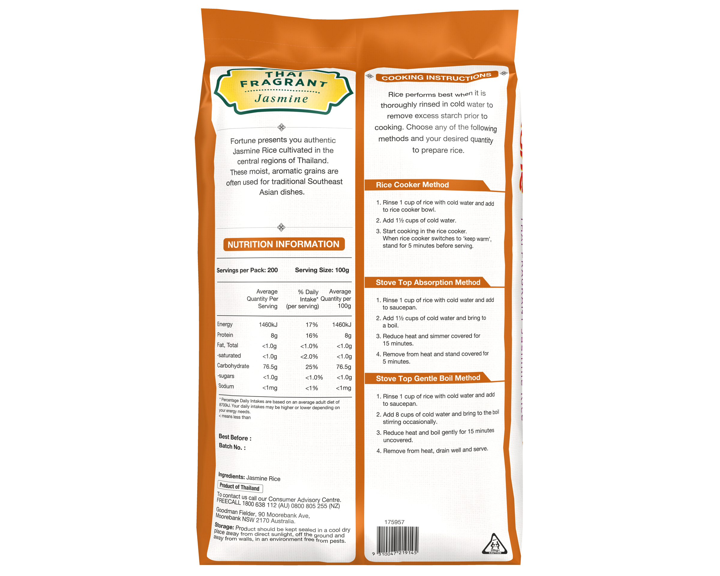 Fortune Thai Fragrant Jasmine Rice 20kg