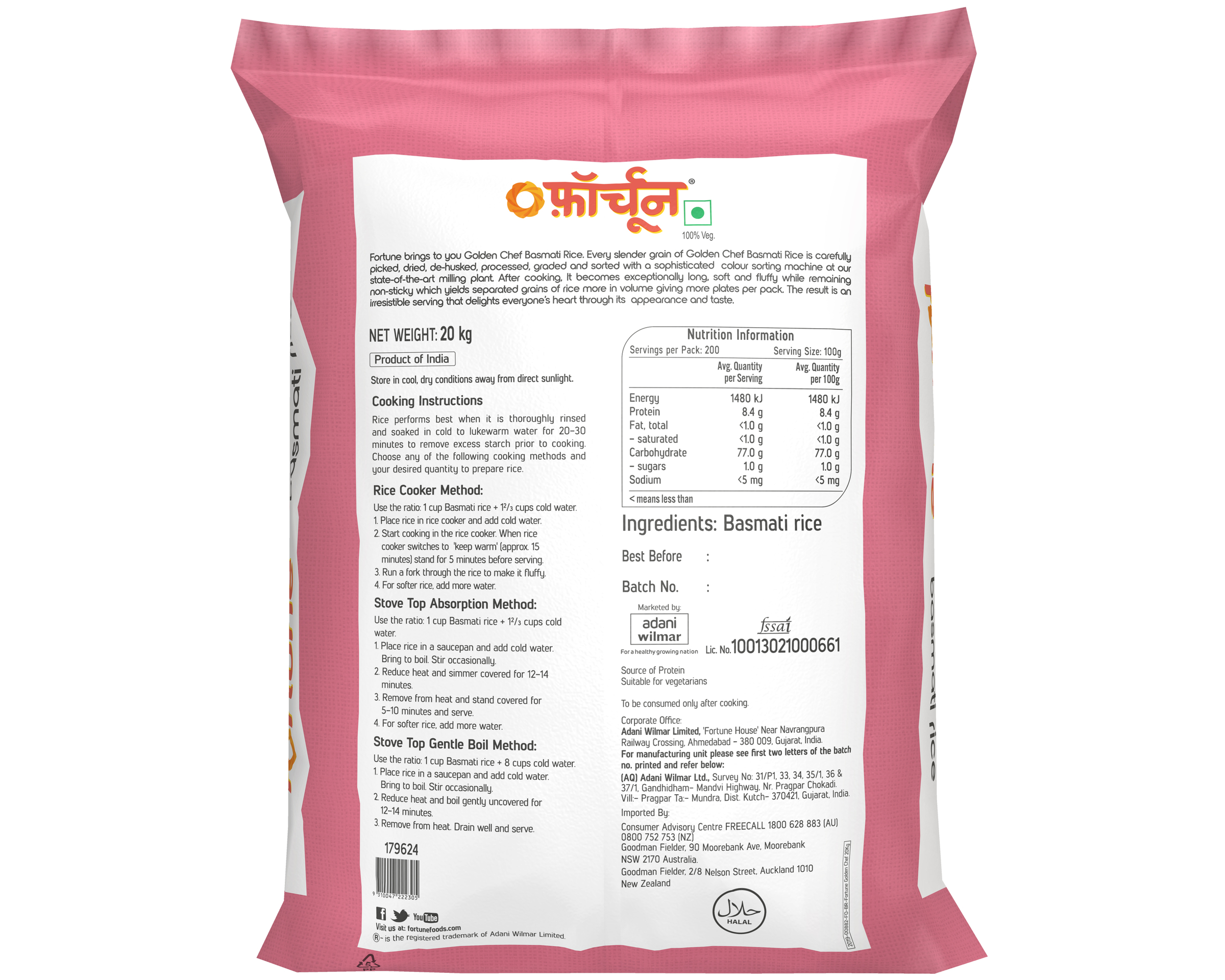 Fortune Golden Chef Basmati Rice 20kg
