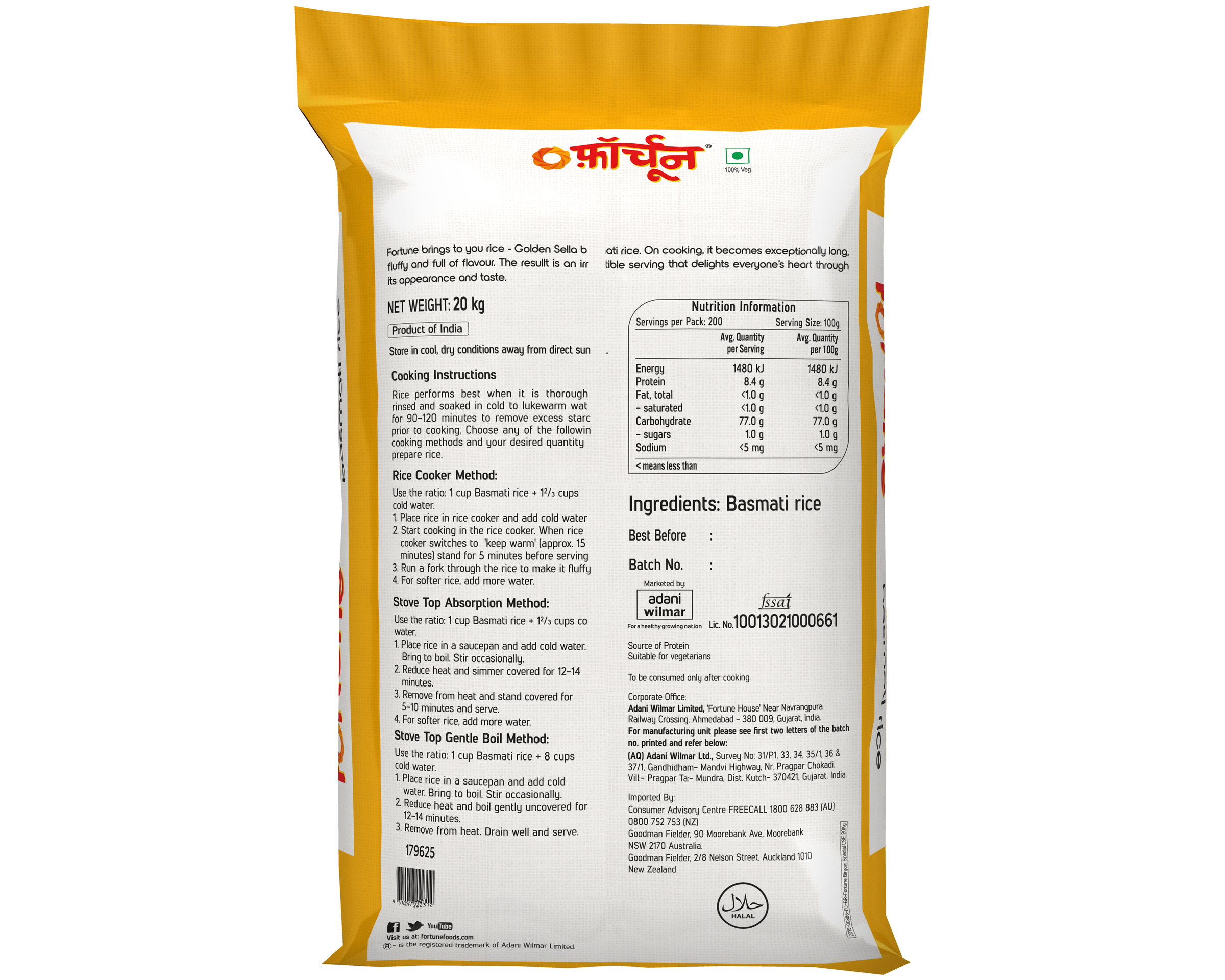 Fortune Golden Sella Basmati Rice 20kg