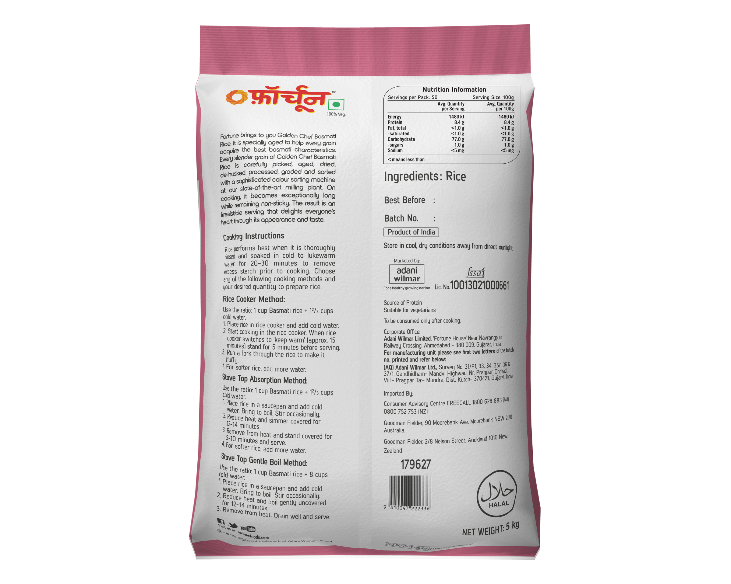 Fortune Golden Chef Basmati Rice 5kg