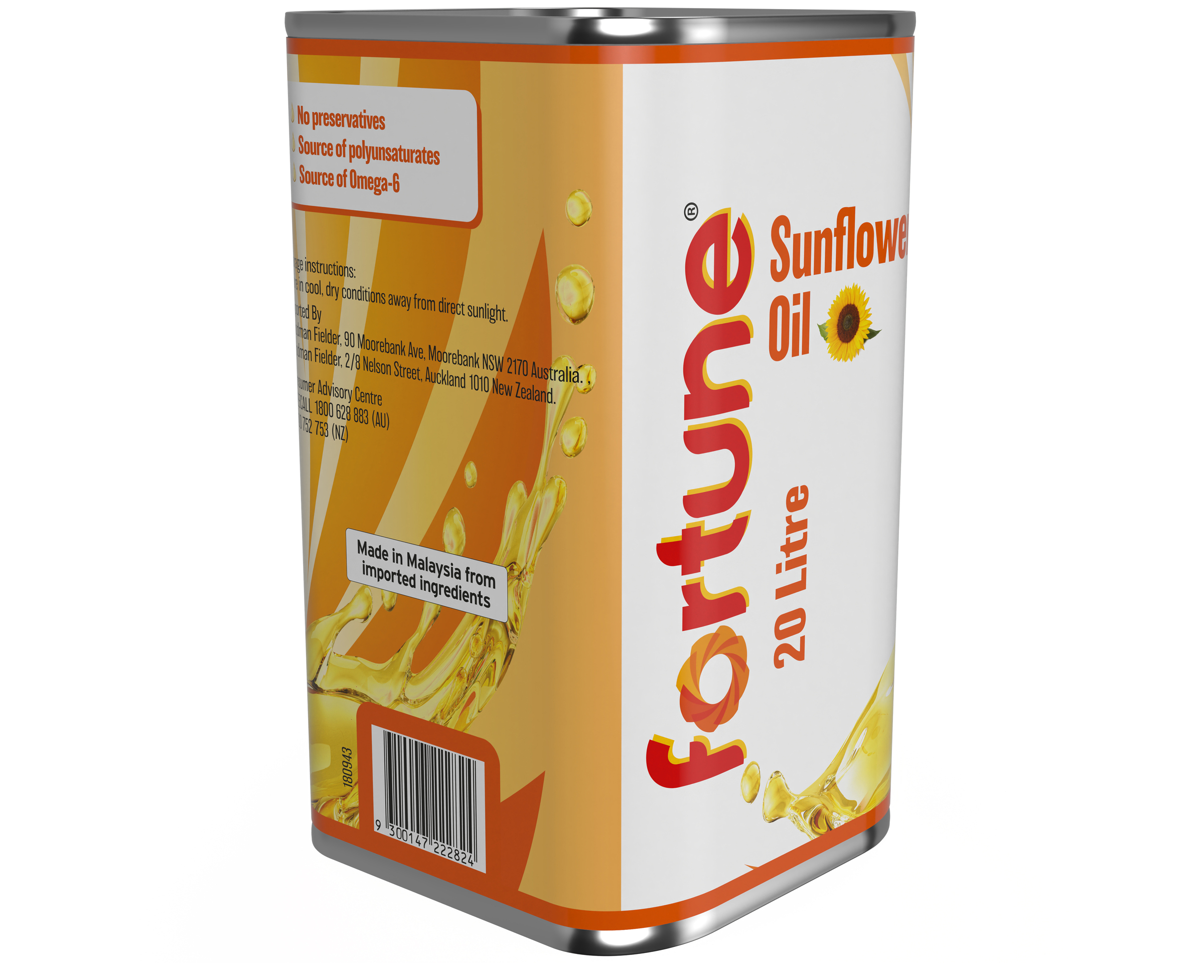 FORTUNE OIL SUNFLOWER FORTUNE 20L SQ BUNG TIN 20 l