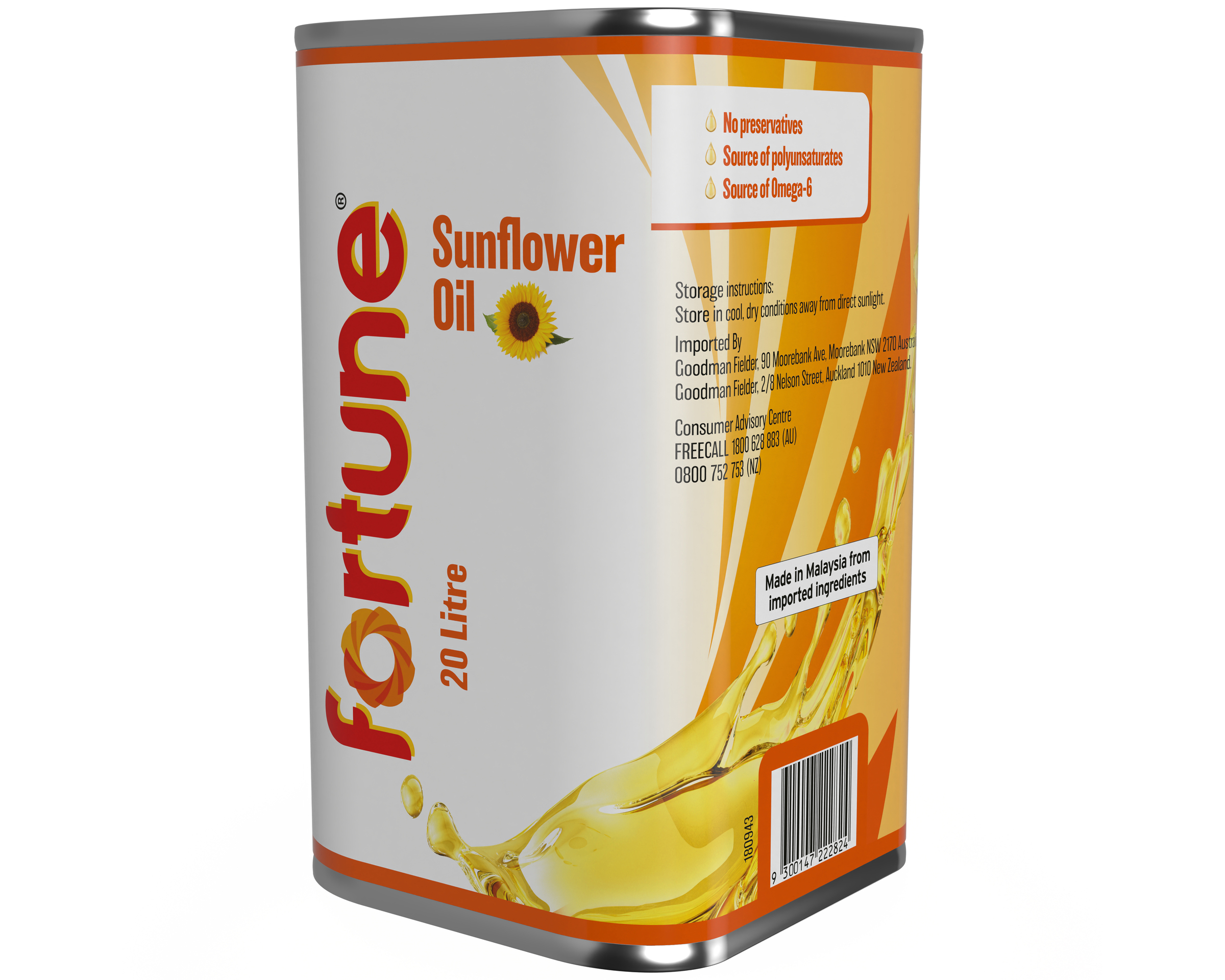 FORTUNE OIL SUNFLOWER FORTUNE 20L SQ BUNG TIN 20 l