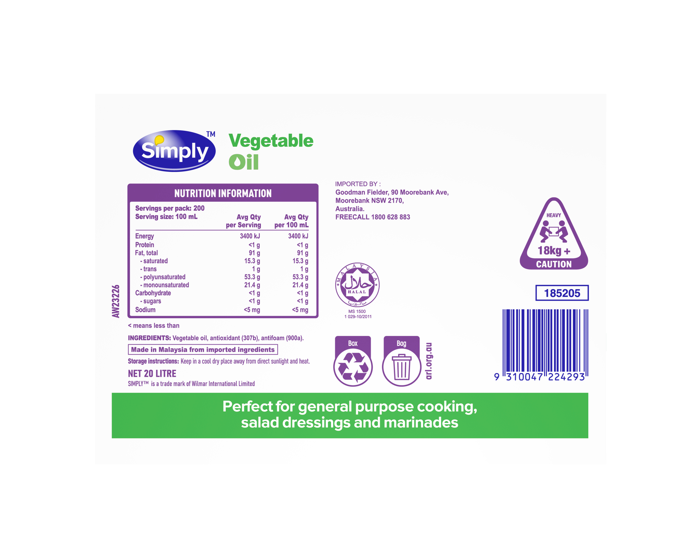 Simply Vegetable Oil 20 l