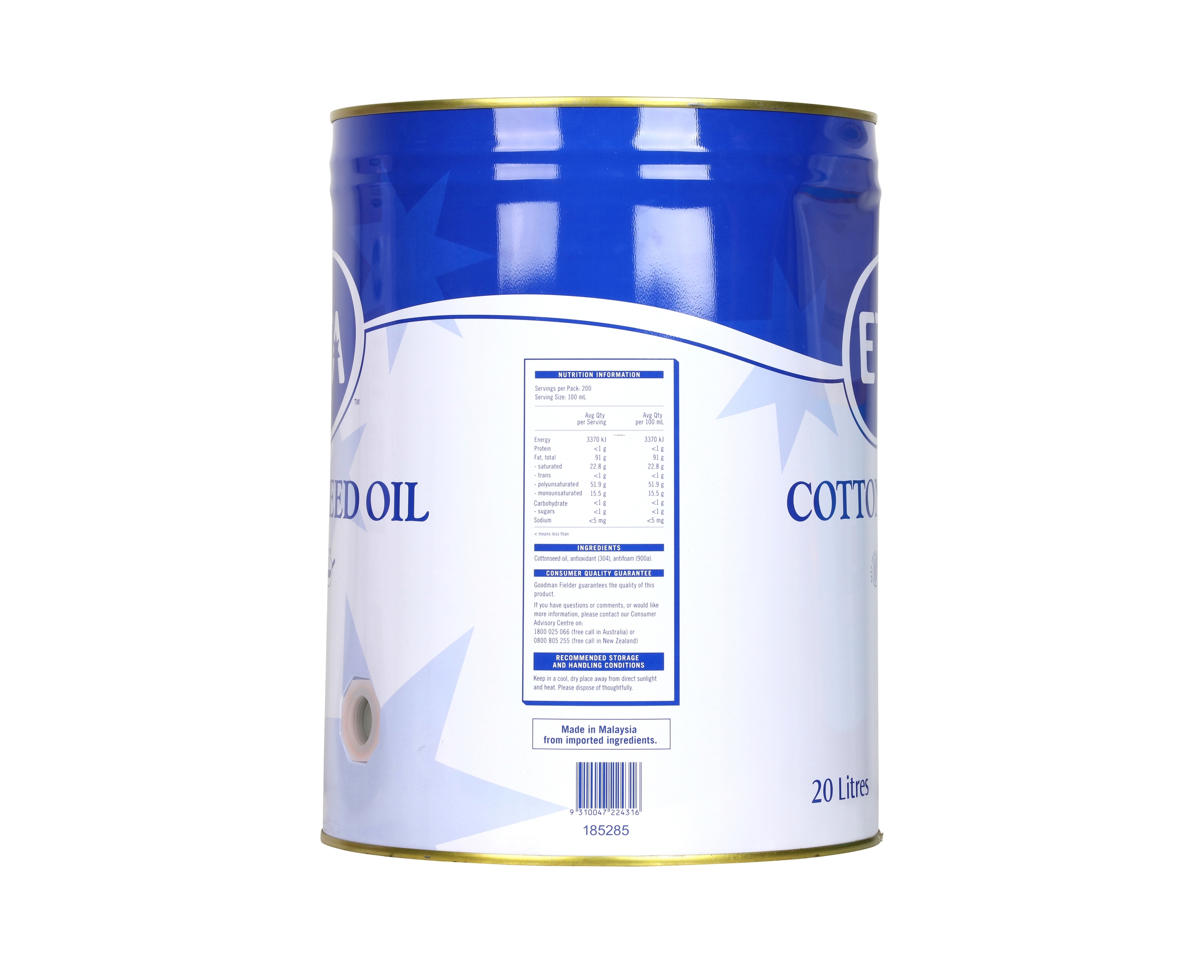 ETA Cottonseed Oil Drum without Bung 20 l