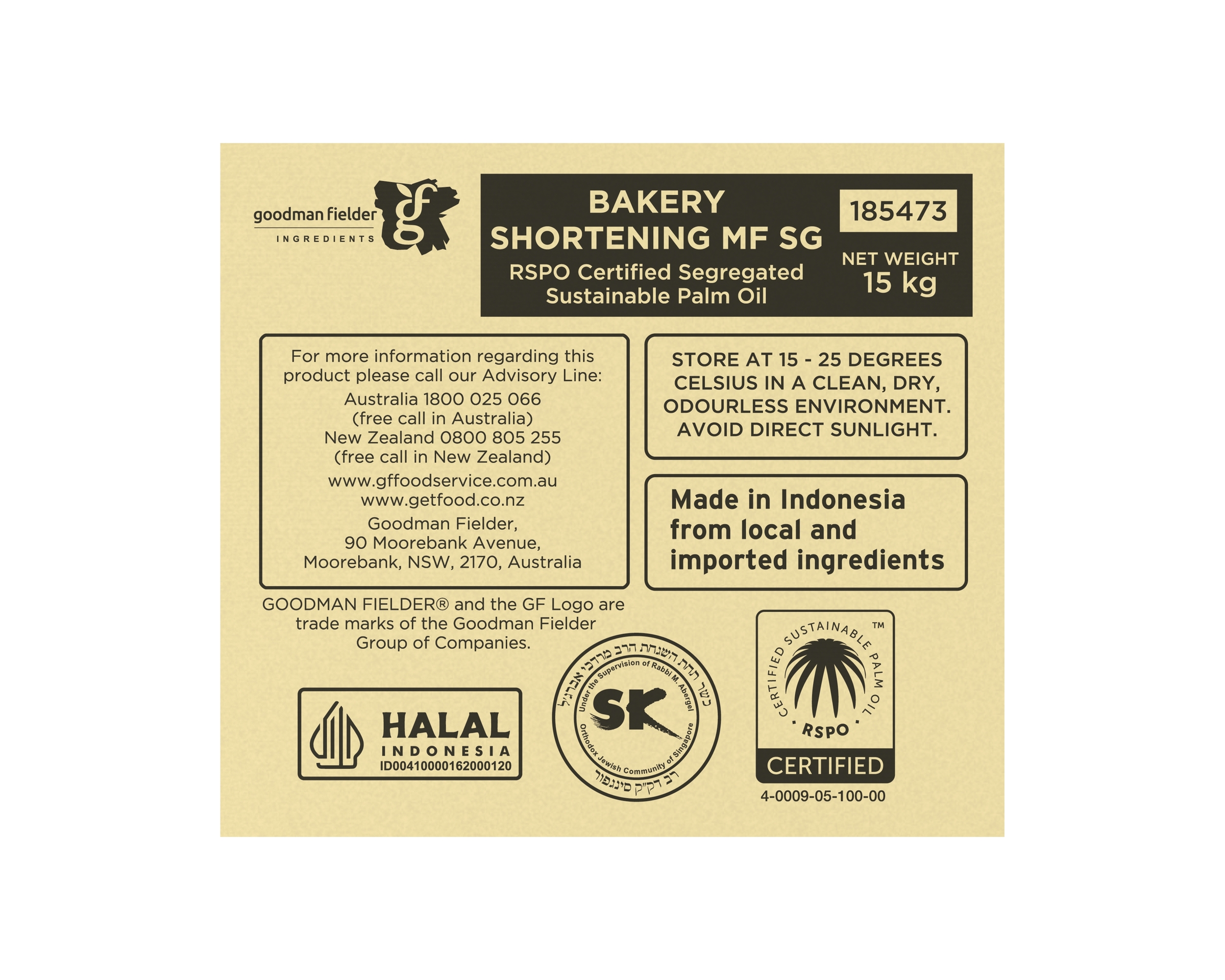 GF Ingredients Shortening Shortening Bakery 1 x 15 kg